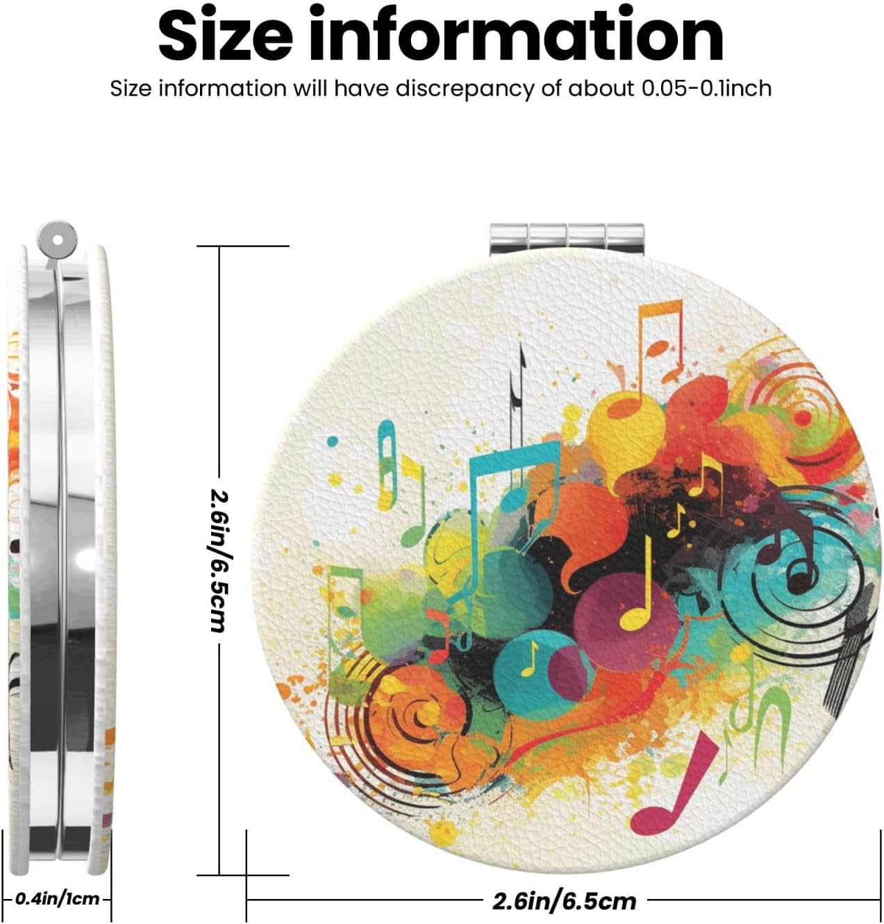 Compact Mirror Abstract Music Themed Pocket Travel Makeup Mirrors Double Sided 1x/2x Magnifying Foldable Mini Cosmetic Mirrors Portable Handheld Beauty Mirror for Women Girls Gift image 3
