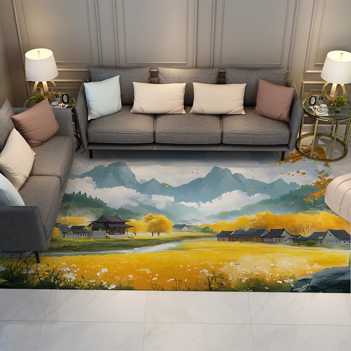 Tapis automne champ de blé 90x180cm pour un intérieur chaleureux et poétique