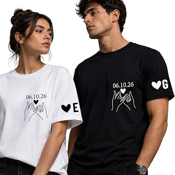 7th Hill Personalized Couple Shirts, Just Married Bride and Groom Matching T-Shirts, Custom Wedding Date and Initials Tee, Future Mr Mrs Engagement Shirts, Honeymoon, Wedding, for Couples