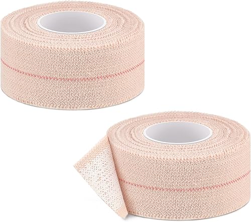 2 rollos de cinta elástica adhesiva para vendajes elásticos flexibles para esguinces deportivos de tobillo, rodilla y muñeca (beige, 1 pulgada de