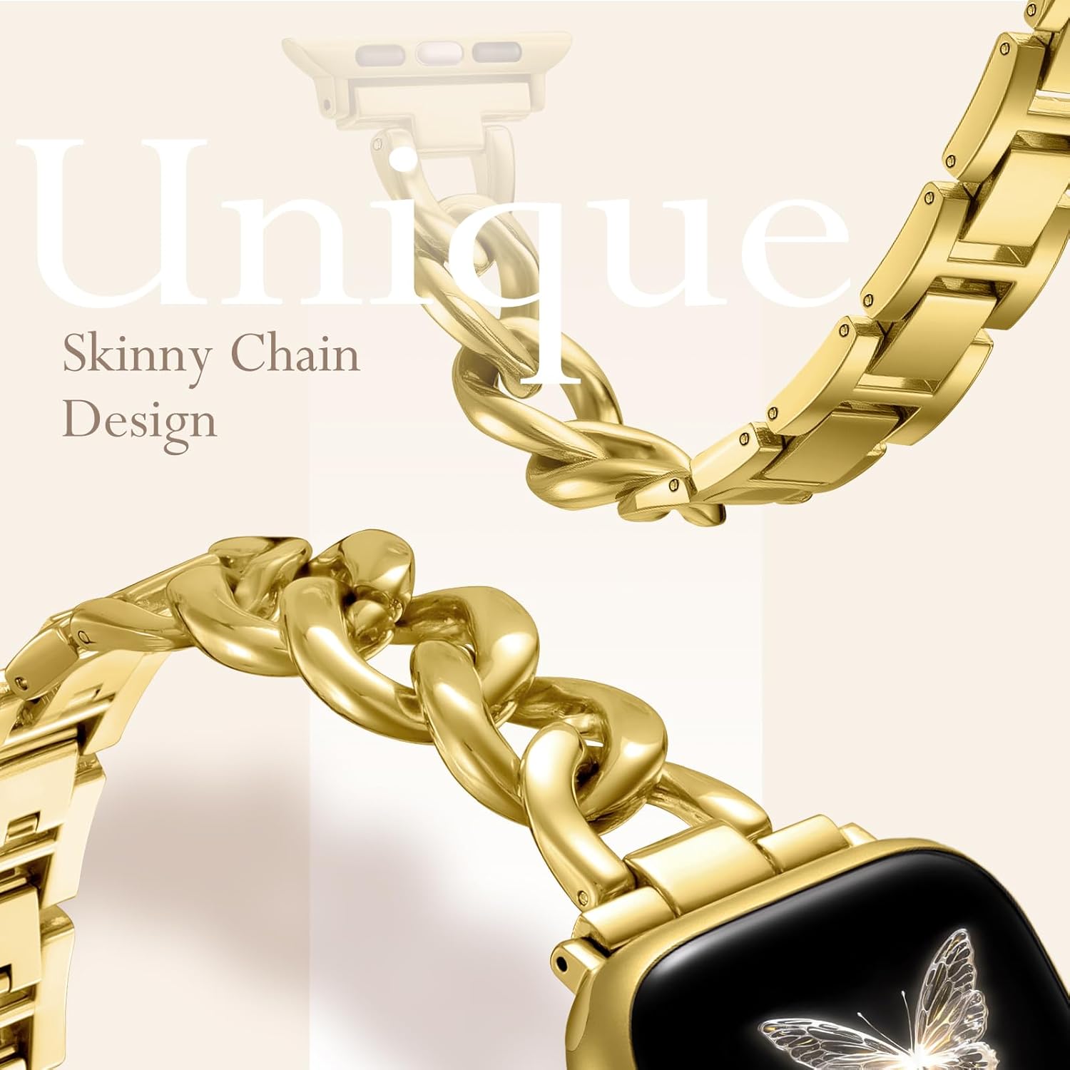 DaQin Gold Band Compatible with Apple Watch Bands for Women 40mm 38mm 41mm 42mm 44mm 45mm 46mm, Metal Chain Link Steel Replacement Accessories Bracelet for iWatch Bands Series 11 10 9 8 7 6 5 4 3 2 1