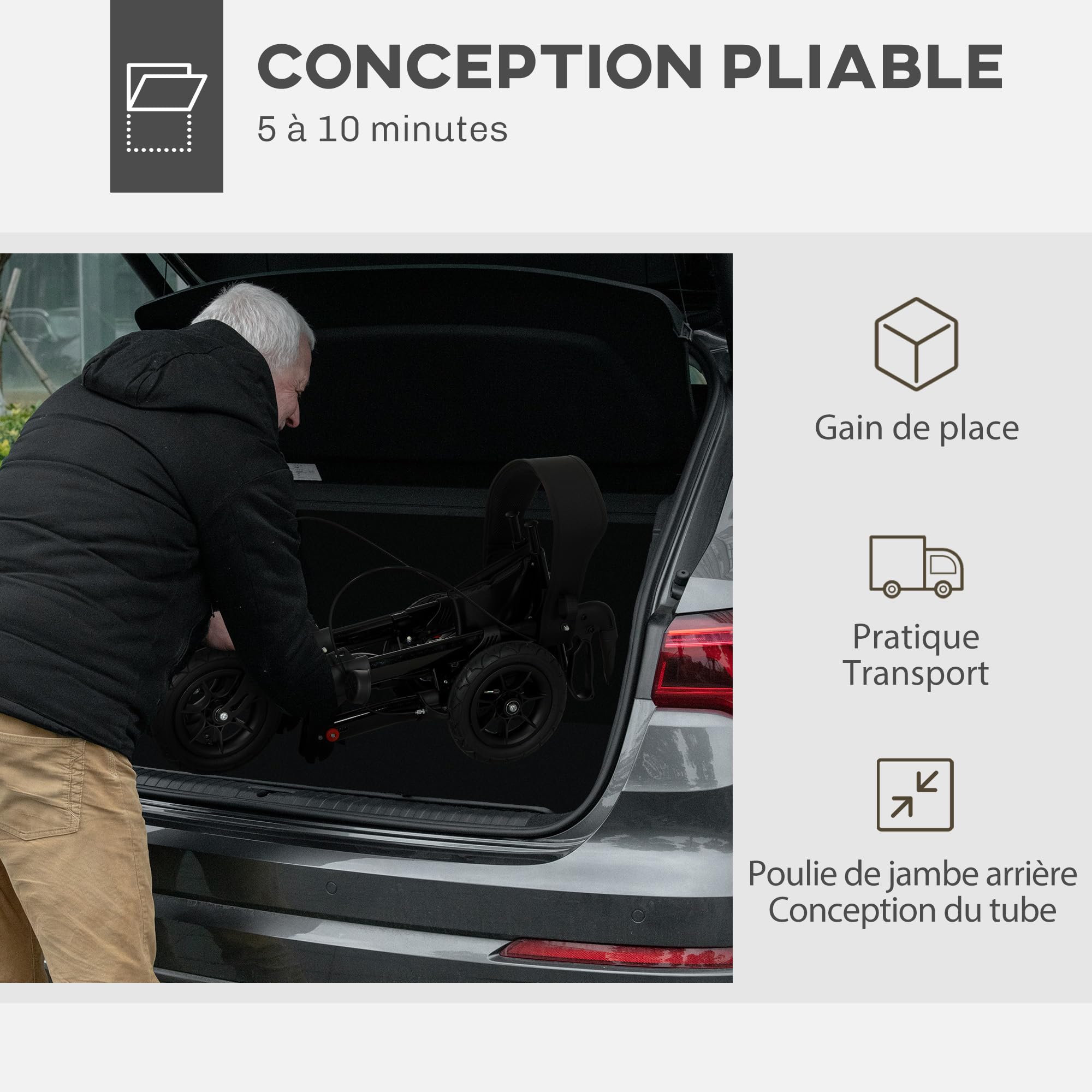 HOMCOM Déambulateur 4 roues pliable, rollator en aluminium léger, siège rembourré, dossier, poignée réglable, sac rangement, double frein, roues tout-terrain, déambulateur pour personnes âgées, noir