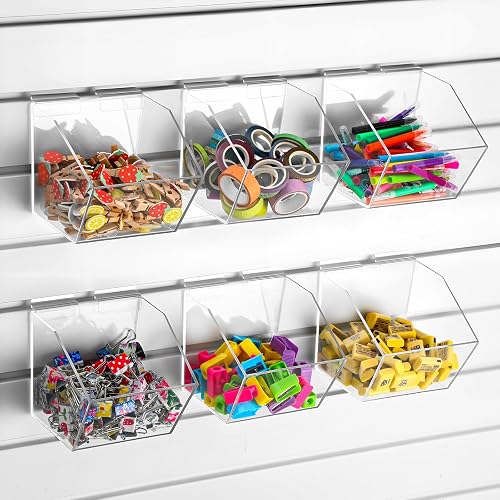 Remerry 6-Pack Clear Acrylic Slatwall Bins 5.1 Inch Cube Storage Boxes with Hooks for Retail Garage Home Organization
