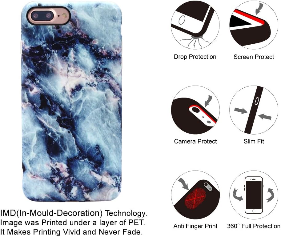 NASOUSA iPhone 7 Plus Marble case,IMD Printing Slim-Fit Ultra-Thin Anti-Scratch Shock Proof Dust Proof Anti-Finger Print TPU Case for iPhone 8 Plus(5.5 inch)(Blue Marble)