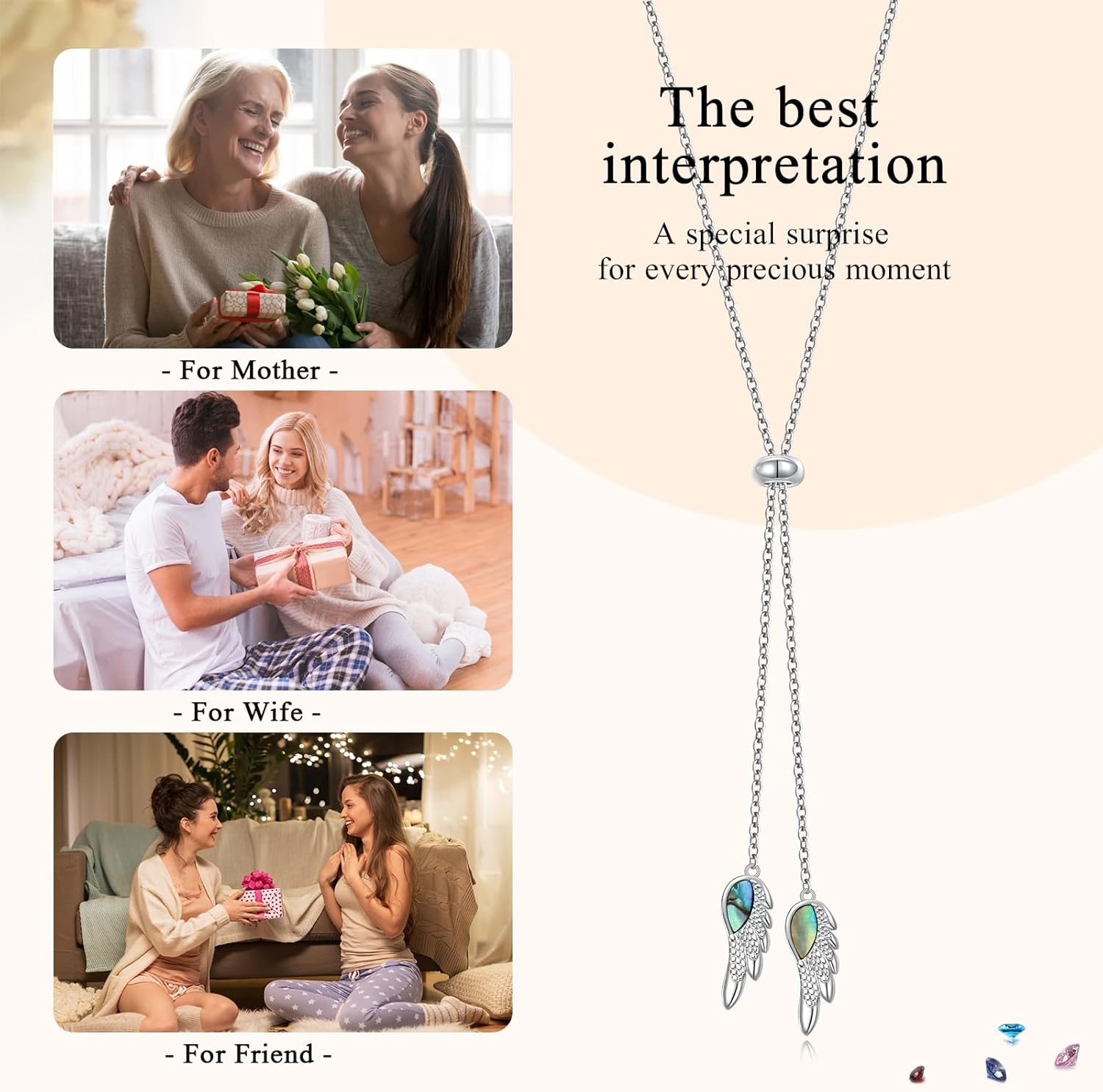 Long Chain Dainty Lariat Necklace Simple Style 925 Sterling Silver Angel Wings Pendant Adjustable Y Shaped Necklace Jewelry Gift for Women - Image 6