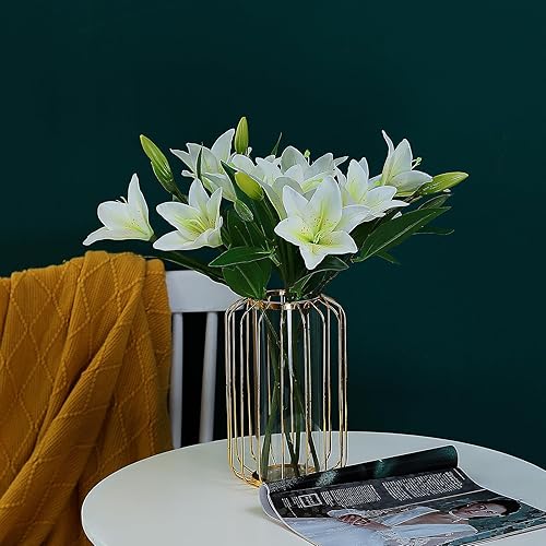 Miniatura 7 de 5 ramos de flores artificiales de seda de 19.7 in19.6 pulgadas, flores de tacto real con tallos, arreglo floral para el hogar, mesa de boda, centro