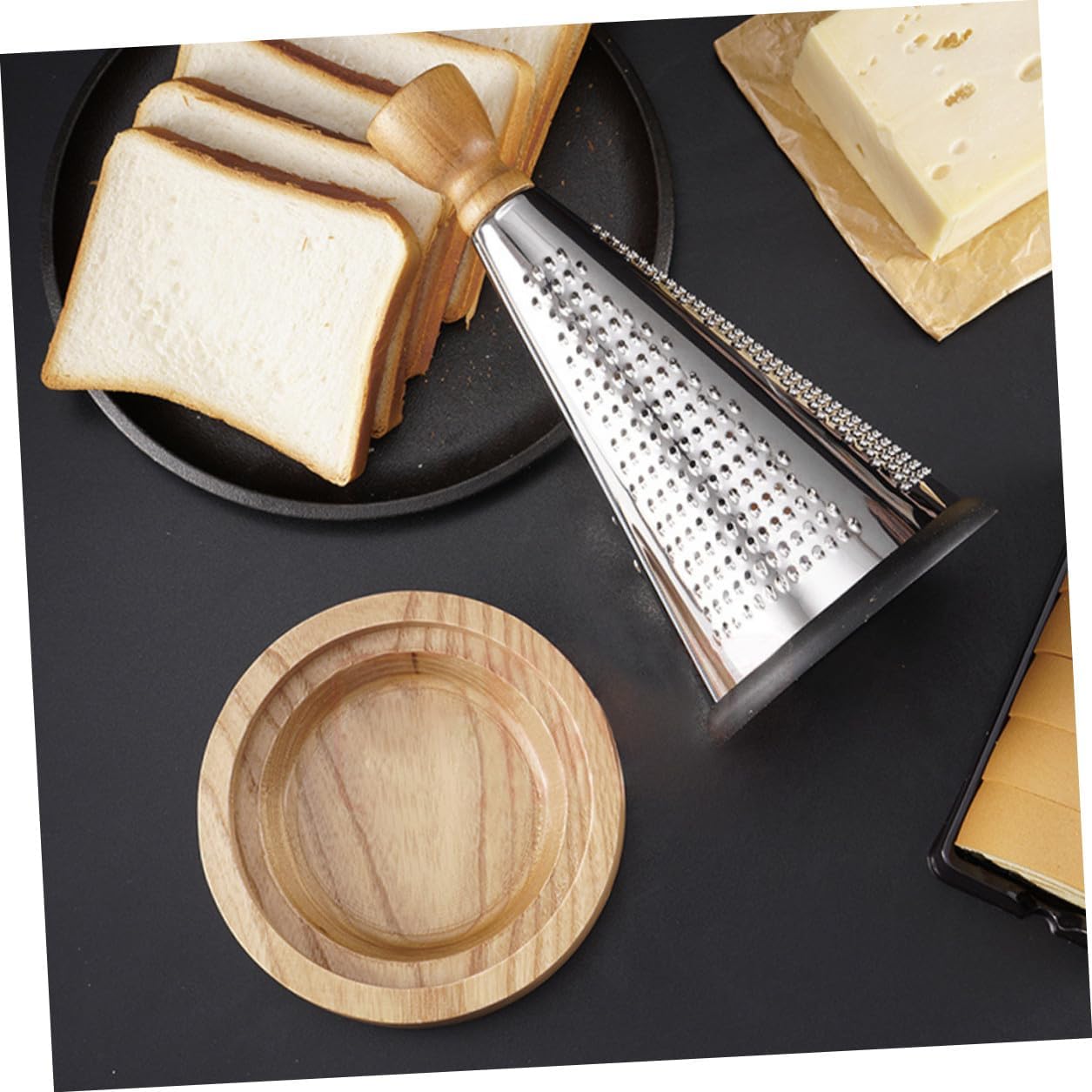 OSALADI Portable Stainless Steel Cheese Grater with Wooden Handle Multifunctional Cone Shredder for Home Kitchen Lightweight Food Shredder for Cheese Vegetables for Camping and Picnics