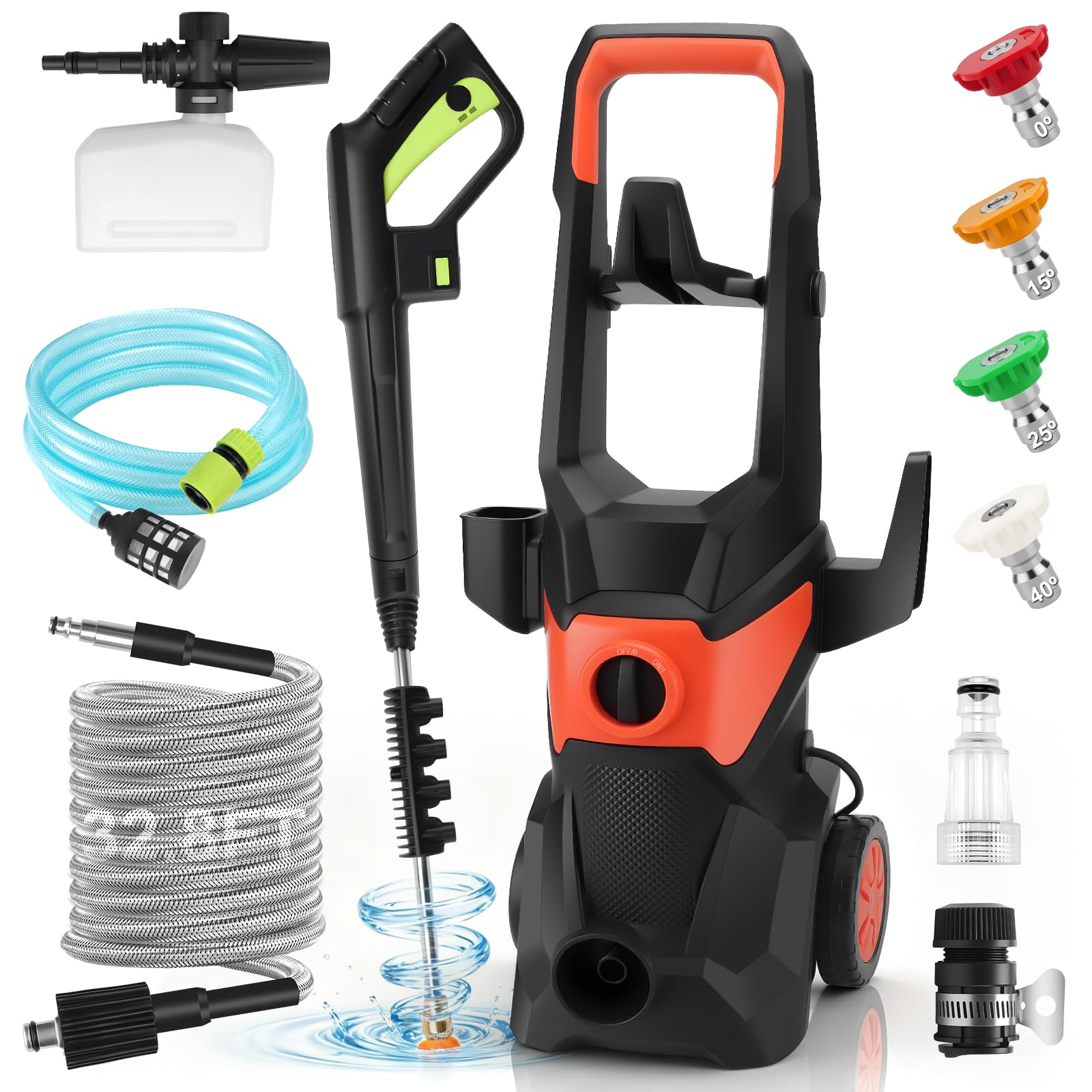 Nettoyeurs Haute-Pression 1800W avec Tuyau 10M, Débit 5.6l/Min