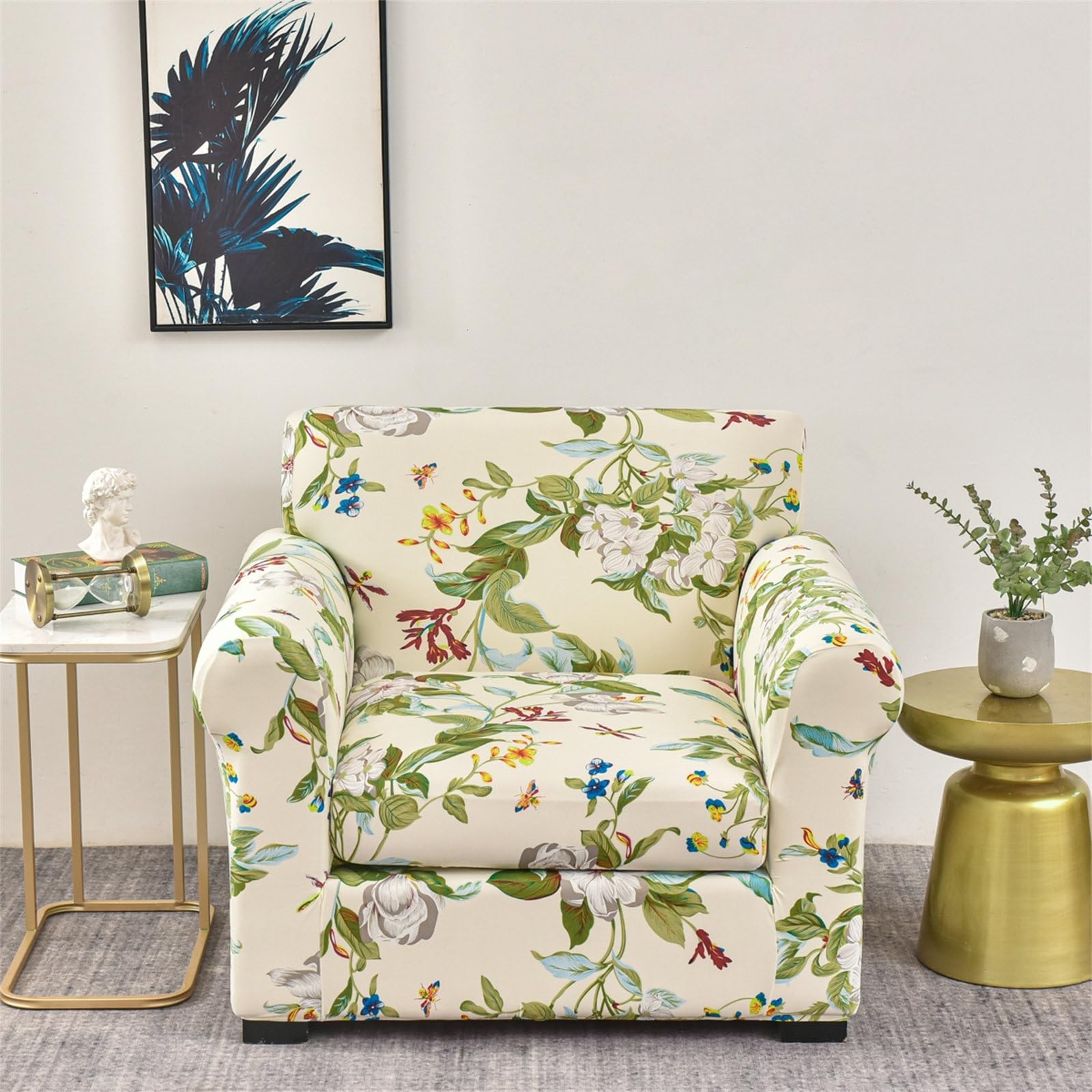 Mateju Sofa Cover 1/2/3 Seater with Separate Cushions, Floral Print Stretch Couch Covers Sofa Slipcover Universal Armchair Cover Replacement Furniture Protector (1 seater,Spring)