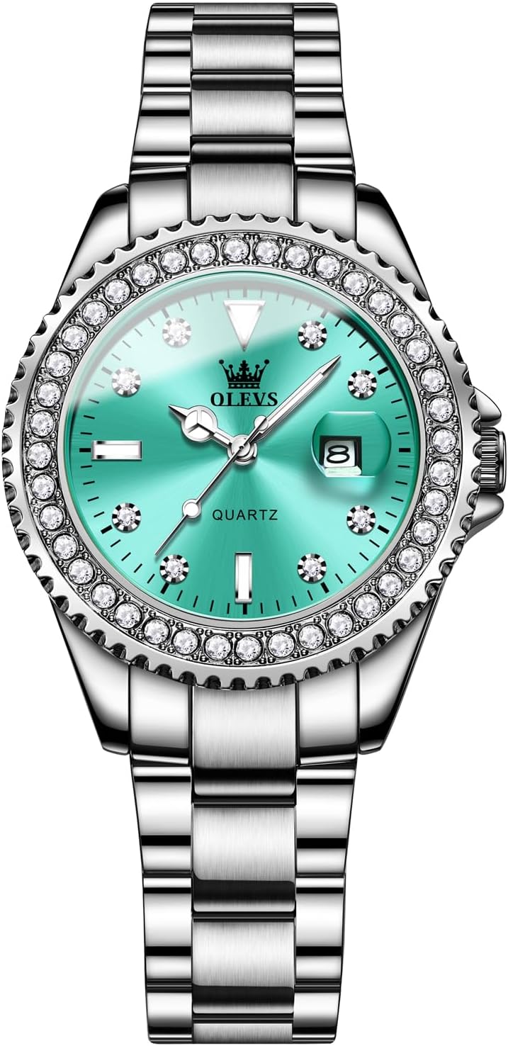 OLEVS Womens Watches Diamond Luxury Dress Gold Wrist Watch Stainless Steel Waterproof Luminous Date