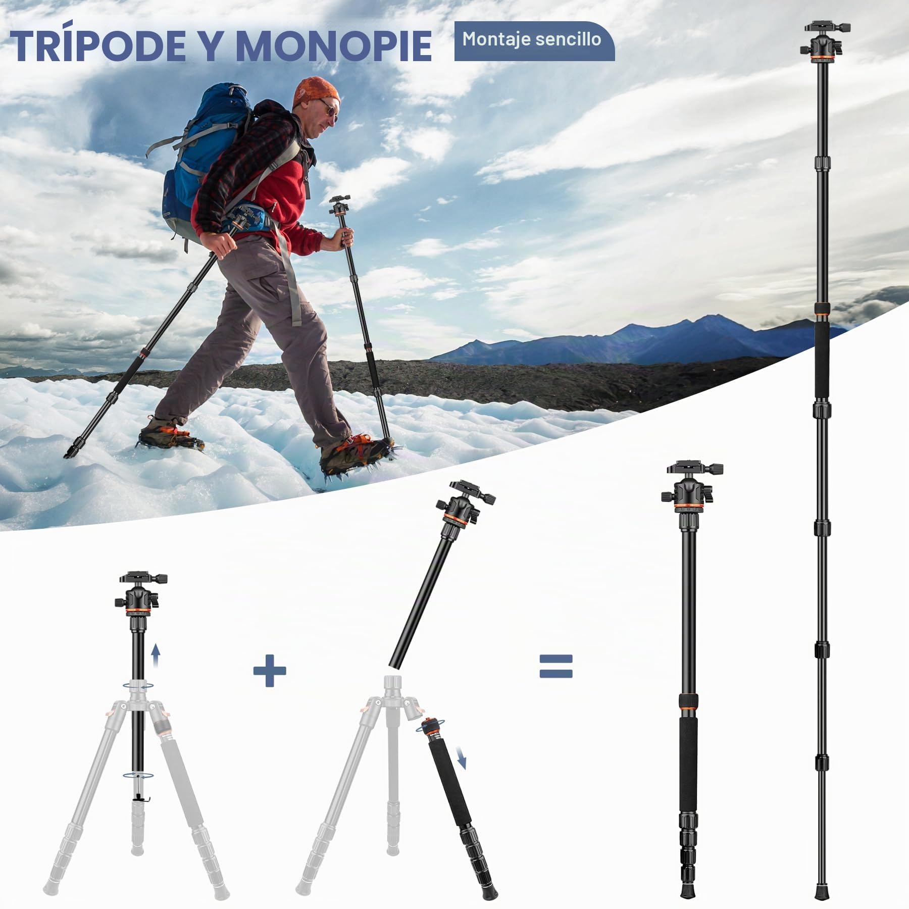 Victiv 194cm Tripode Camara, Tripode para Movil Alto de Viaje Compacto de Premium Aluminio, Trípode Cámara Reflex para Canon Nikon Sony Admite Fotografía Panorámica de 360°