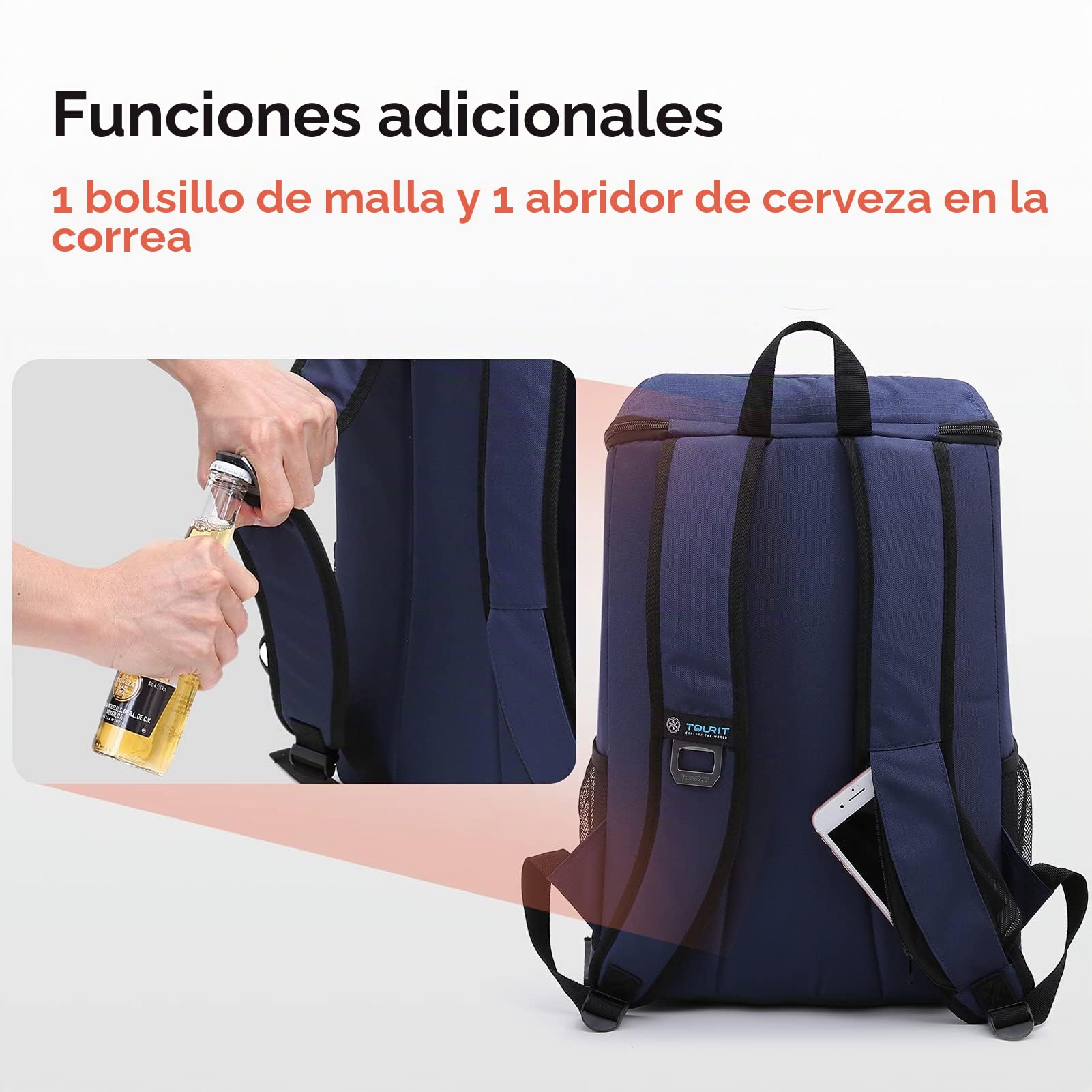 TOURIT Mochila Nevera Térmica con abridor de Botellas Ligera y de Gran Capacidad para Hombres y Mujeres, para picnics, Senderismo, Playa, Parque o Viajes en el día de la Familia