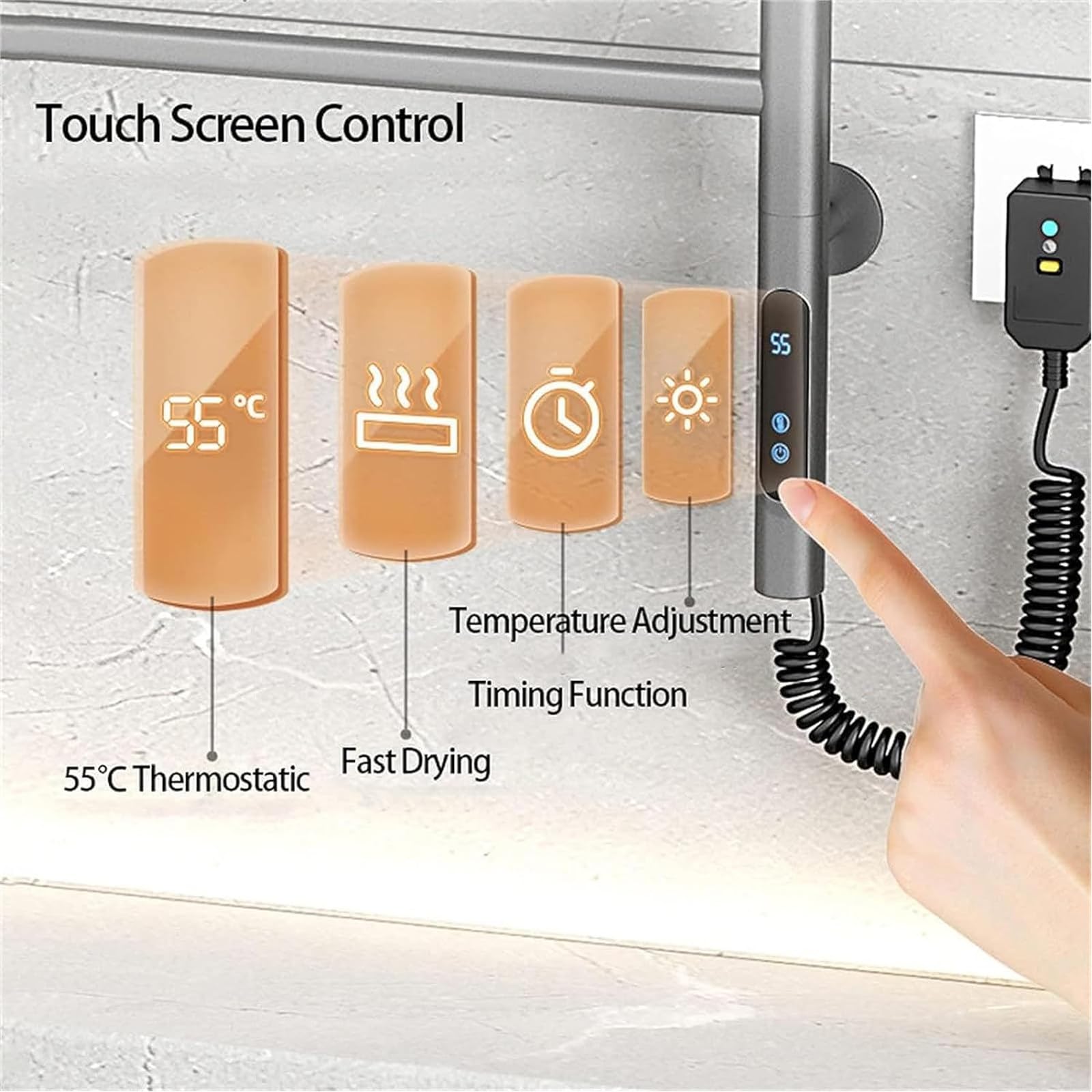 LONGTEAMOON Calentador de Toallas para baño, toallero calefactado con Temporizador, toallero eléctrico con pulverización de Polvo seco, Calentador de Toallas con diseño enchufable montado en,White