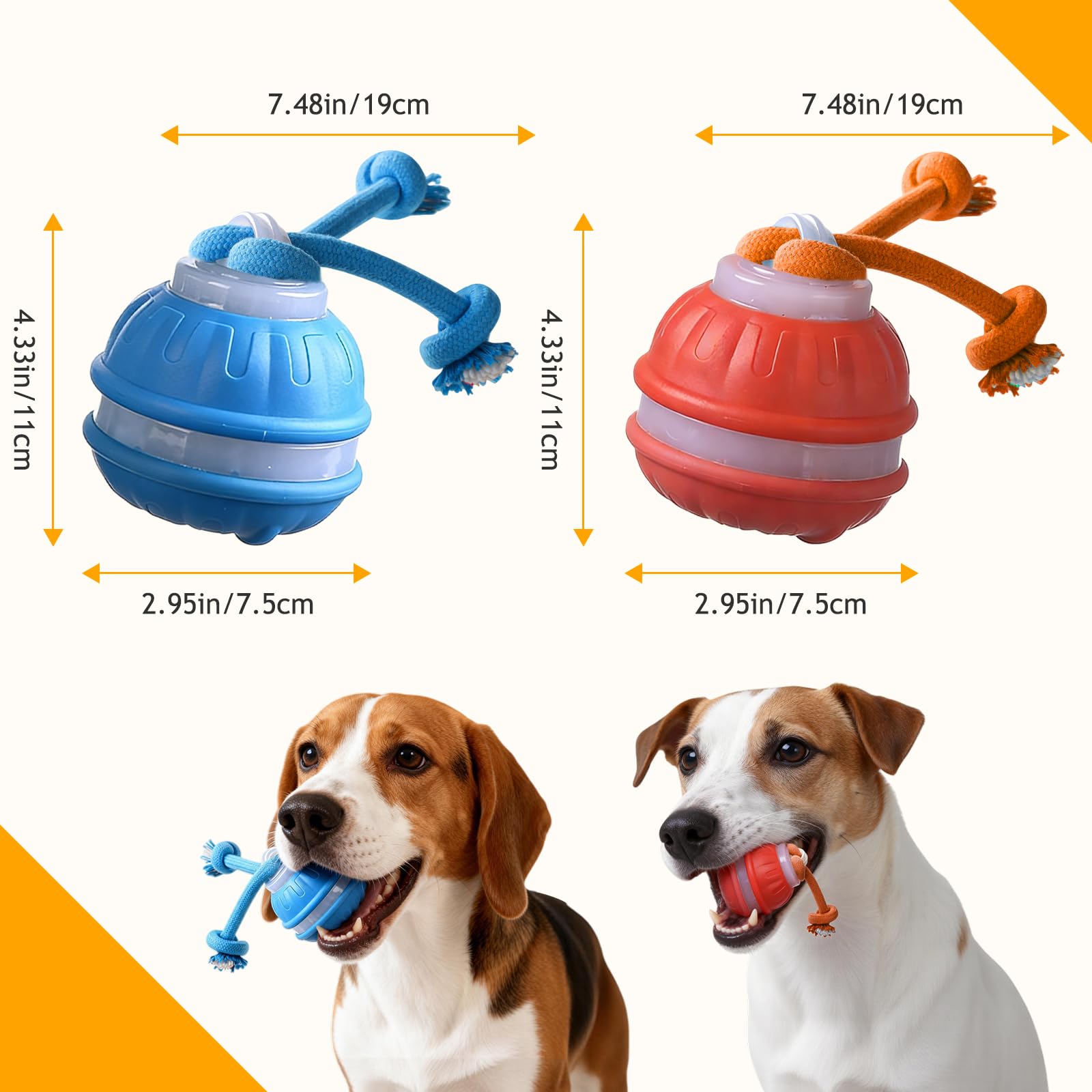 Lot de 2 jouets interactifs pour chien, balle roulante interactive à 360°, rechargeable par USB, mouvement intelligent pour animaux de compagnie ennuyés, chats et chiens, balles