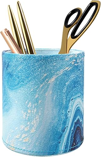 Miniatura 23 de WAVEYU - Portalápices, taza de lapices para escritorio para mujeres y niñas, lujoso soporte para brochas de maquillaje de cuero PU grande,