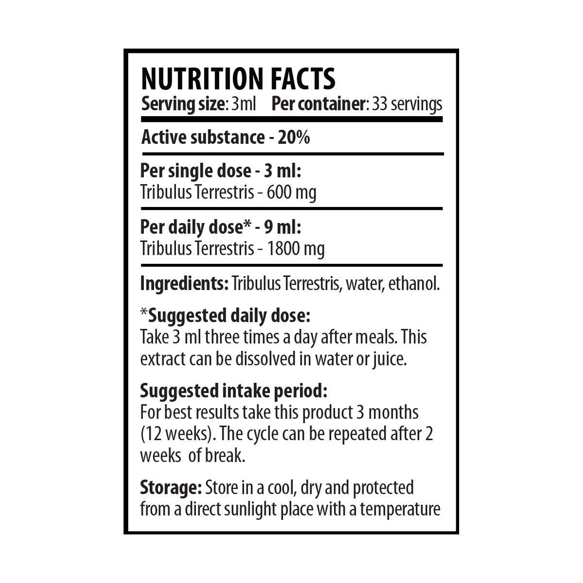 Tribulus Max | Extracto líquido natural de 100 ml (suministro de 33 días) | Tribulus Terrestris | Adecuado para vegetarianos, veganos por Cvetita Herbal (100 ml)