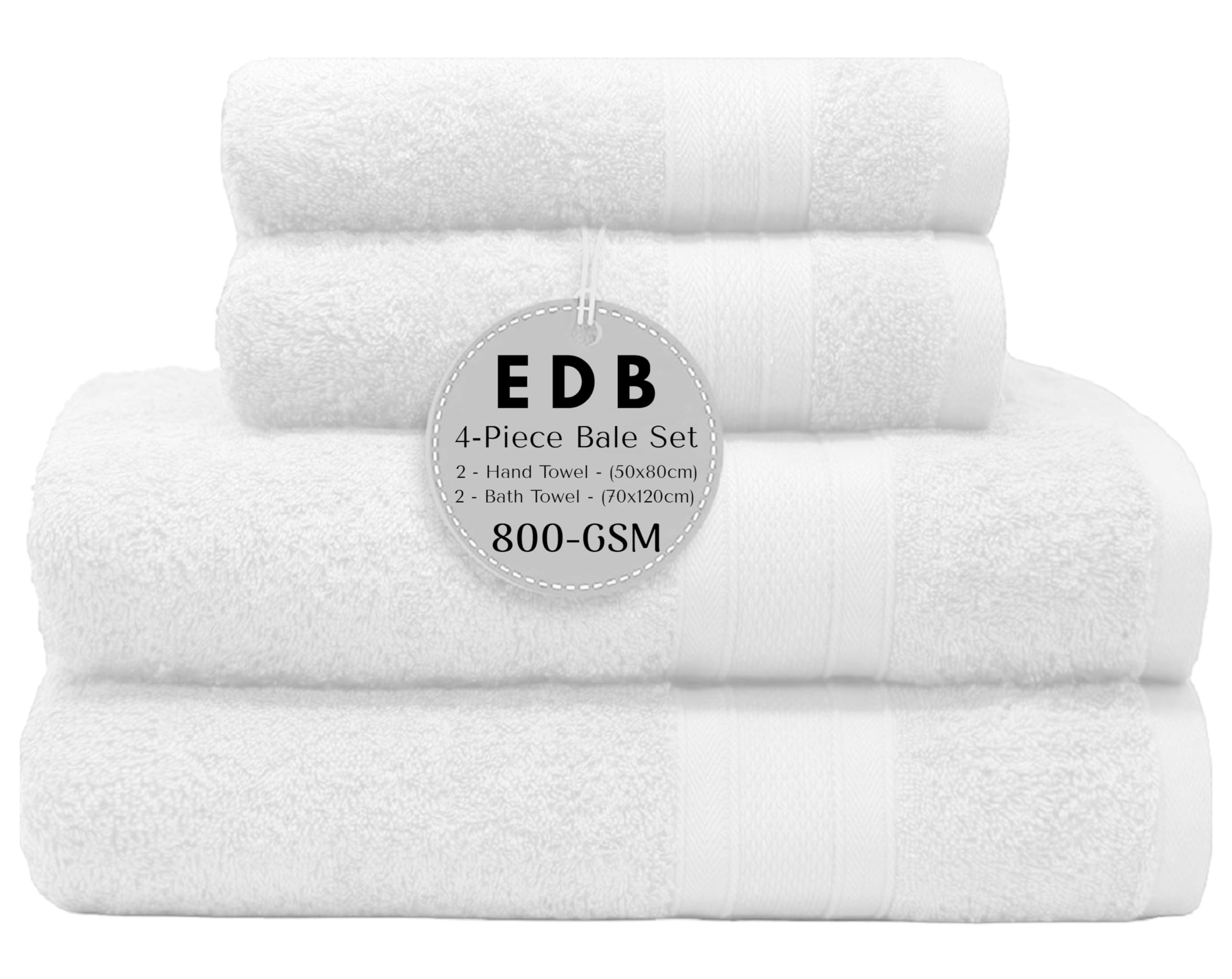 EDB Luxury 4 Piece Bale Set Towels 800-GSM Super Soft Egyptian Combed Cotton Ultra Absorbent & Quick Dry Hotel Quality Hand Guest Jumbo Bath Towels (White)