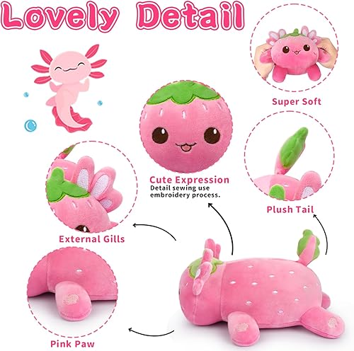 Miniatura 3 de Hkojewp Peluche de ajolotl, lindo animal de peluche de ajolote, suave almohada de peluche de ajolote de fresa, juguetes de peluche kawaii, gran