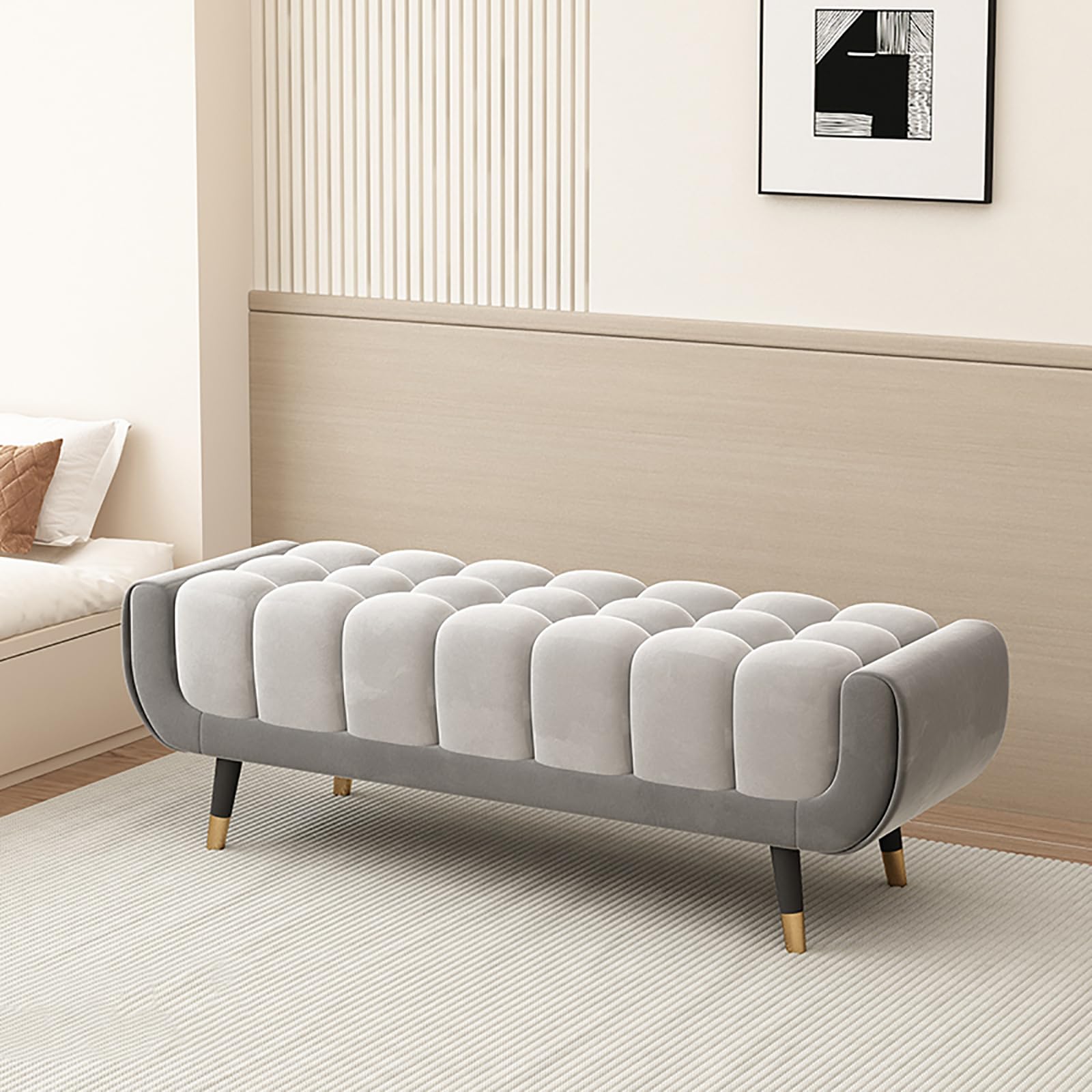 GDMDPTE Thickened Segmented Foam Entryway Bench Solid Wood Frame Shoe Storage 39.4in Stylish Footstool for Bedroom Living Room Hallway Dressing Room Shop