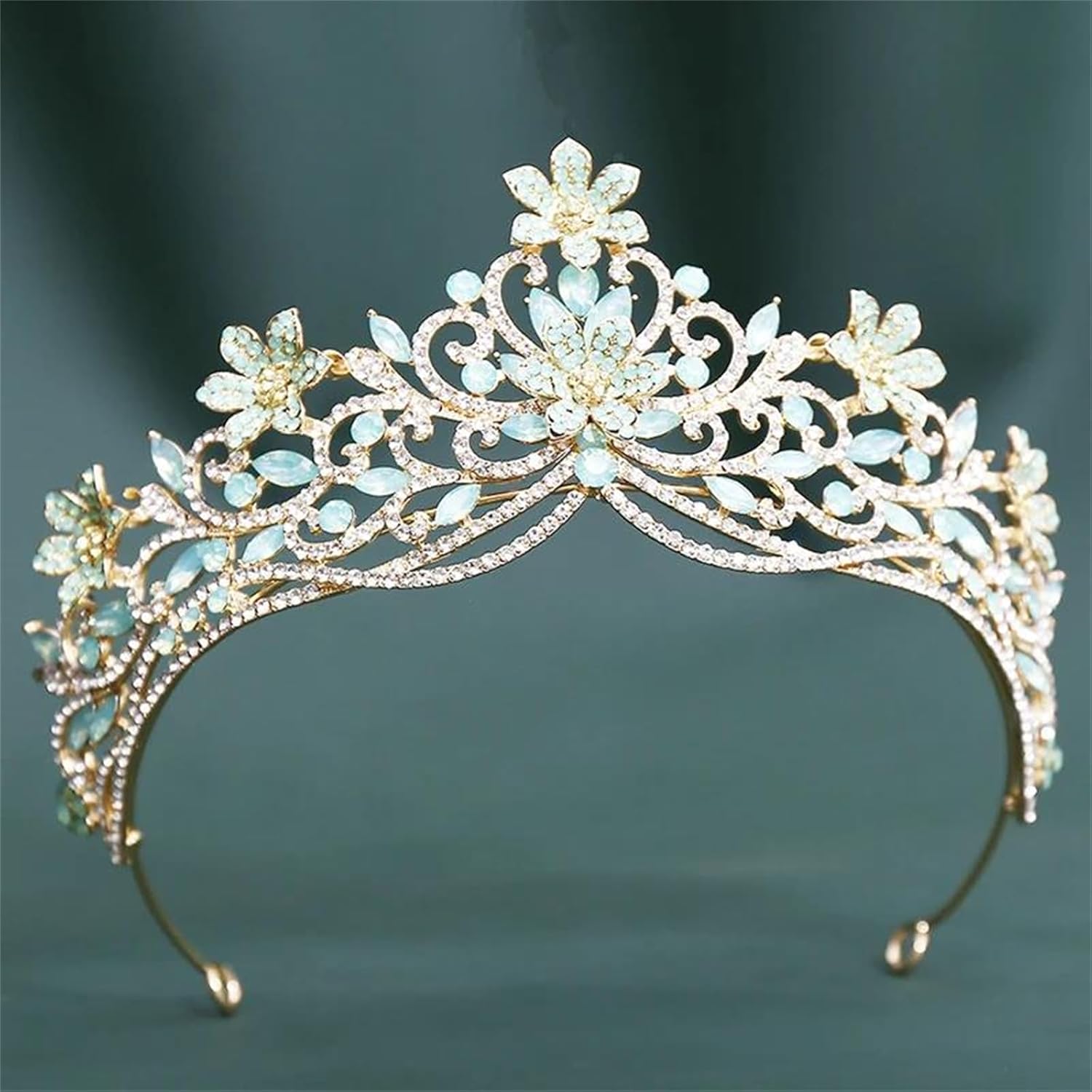 Floral Crystal Tiara Crown For Women Vintage Rhinestone Queen Princess Headpiece Bridal Wedding Prom Pageant Hair Accessories
