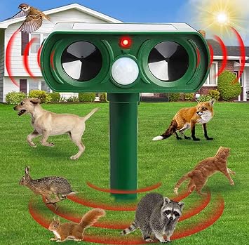 Solar-Powered Ultrasonic Animal Repellent with Motion Sensor, Waterproof Deer Repellent Device, Perfect for Outdoor Yards, Effective to Repel Deer, Coyotes, Raccoons, and Cats