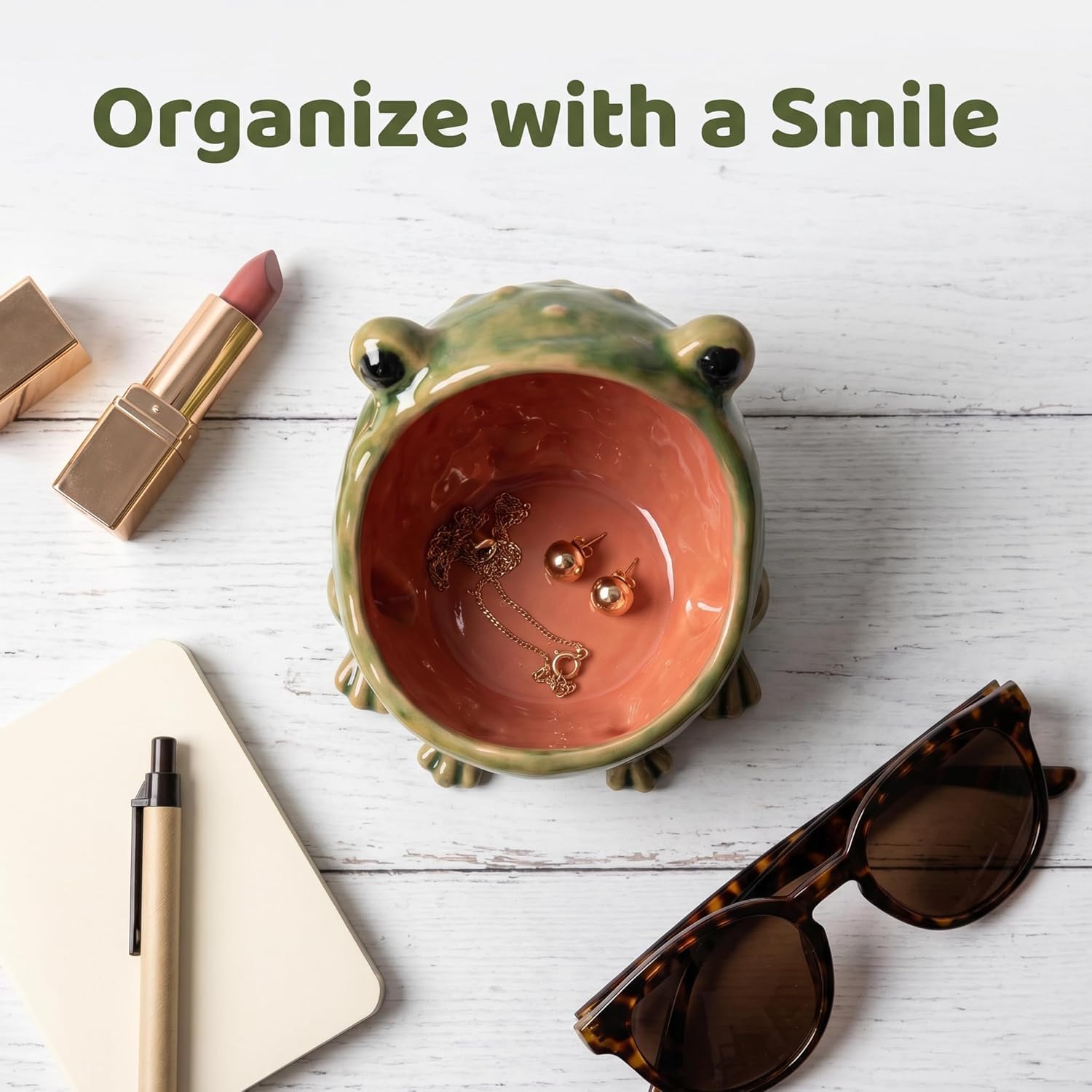 Frog Candy Jar Trinket Dish Snack Holder Ceramic Lightweight Key Bowl Candy Server for Office Living Room Bedroom Bookshelf Desk
