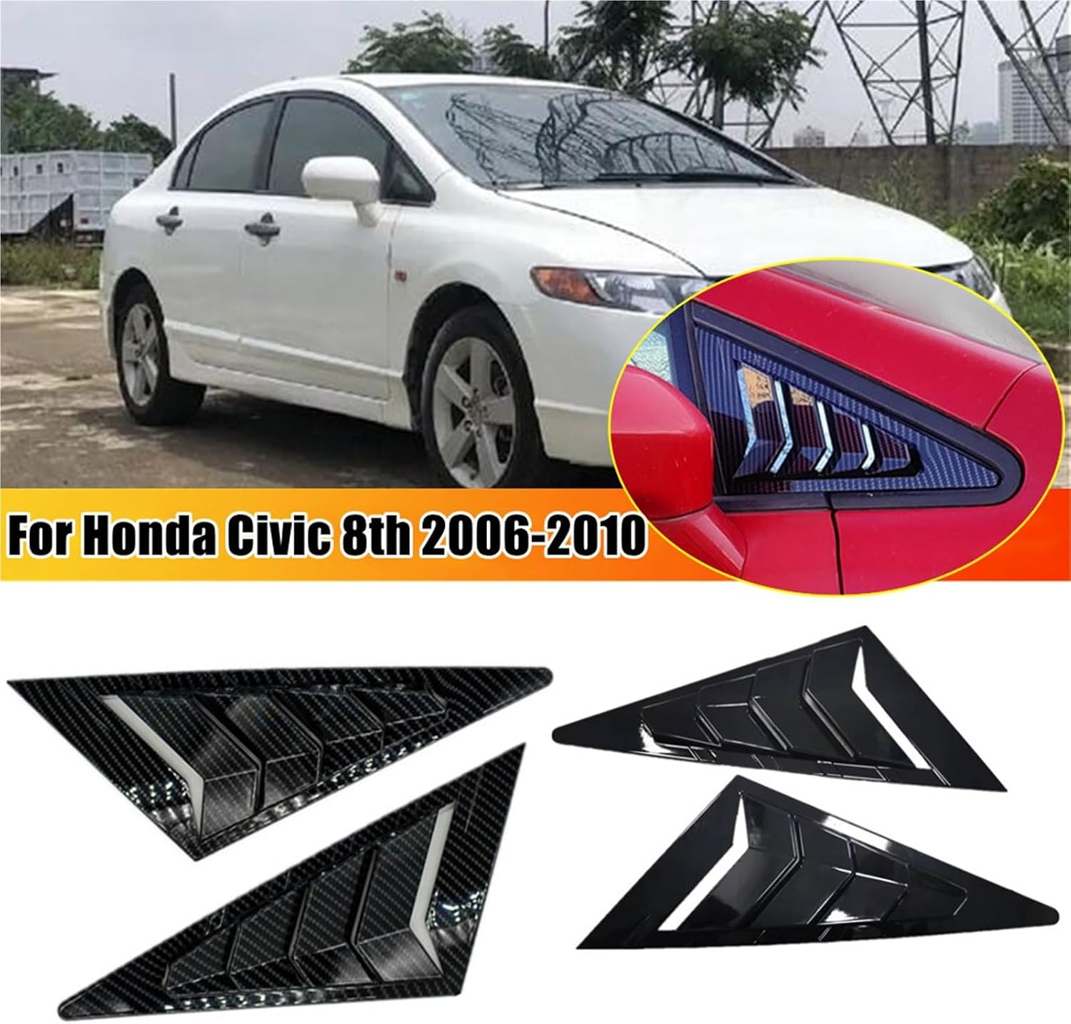 for Honda Civic Sedan 8th 2006-2010 ABS Plastic Front Window Quarter Louver Scoop Cover Side Vent Trim Car Adhesive Accessories | Gloss Black