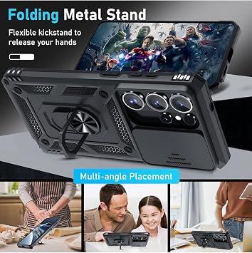 CONSTRAIN - Samsung Galaxy S26 Ultra ile uyumlu Ekran Koruyucu Kılıf Sürgülü Yüzüklü Standlı Darbe Emici Tank Kapak - Siyah