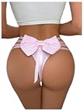 OYOANGLE Women's Bowknot Cut Out Thong Panties Cheeky Strappy Mid Rise Underwear