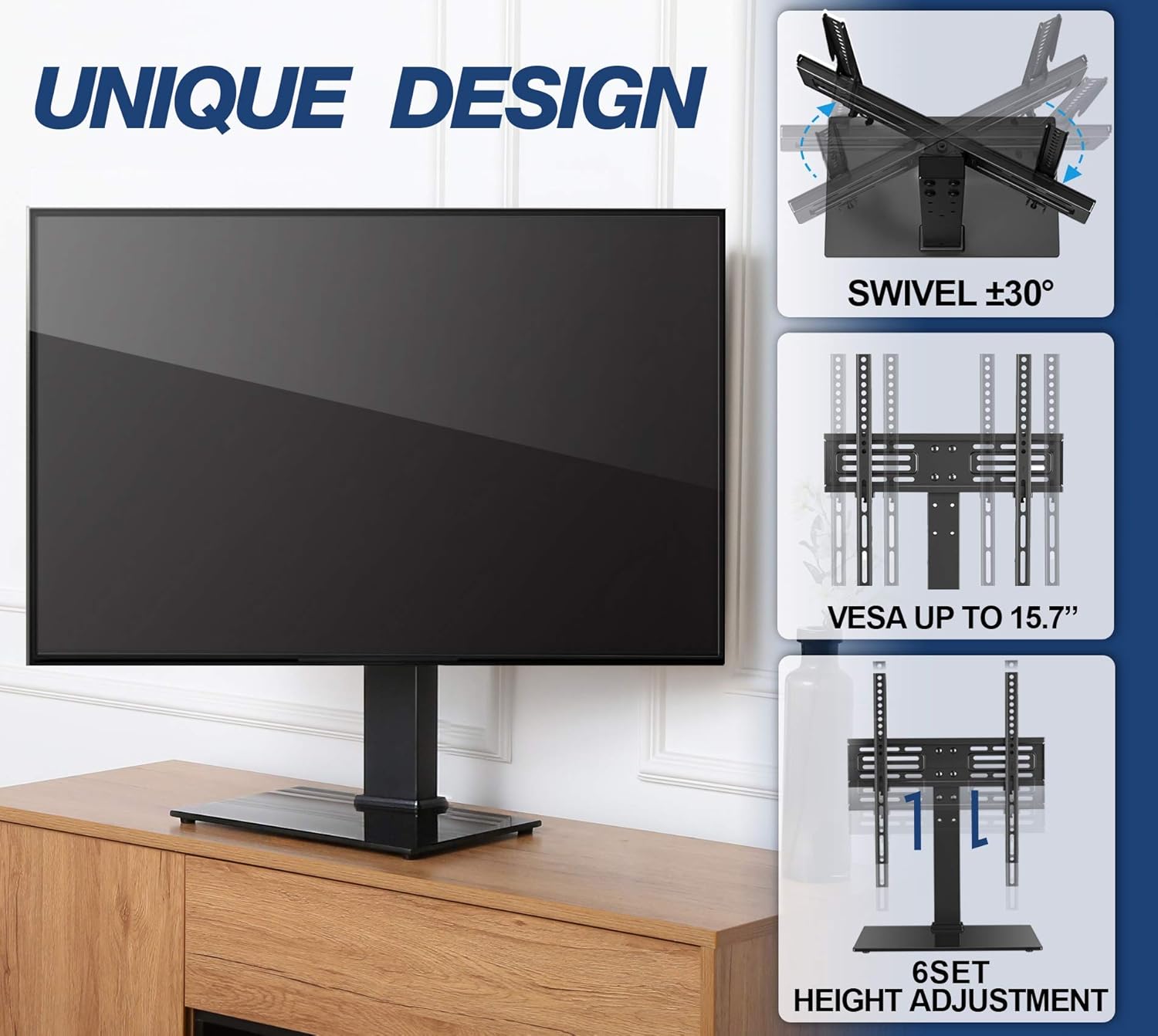 Hоt Dеаlѕ FITUEYES Universal Swivel TV Stand for 27-55 inch LCD LED TVs Height Adjustable TV Stand Base with Tempered Glass Table Top TV Stand in Living Room Holds Up to 88LBS VESA 400x400mm