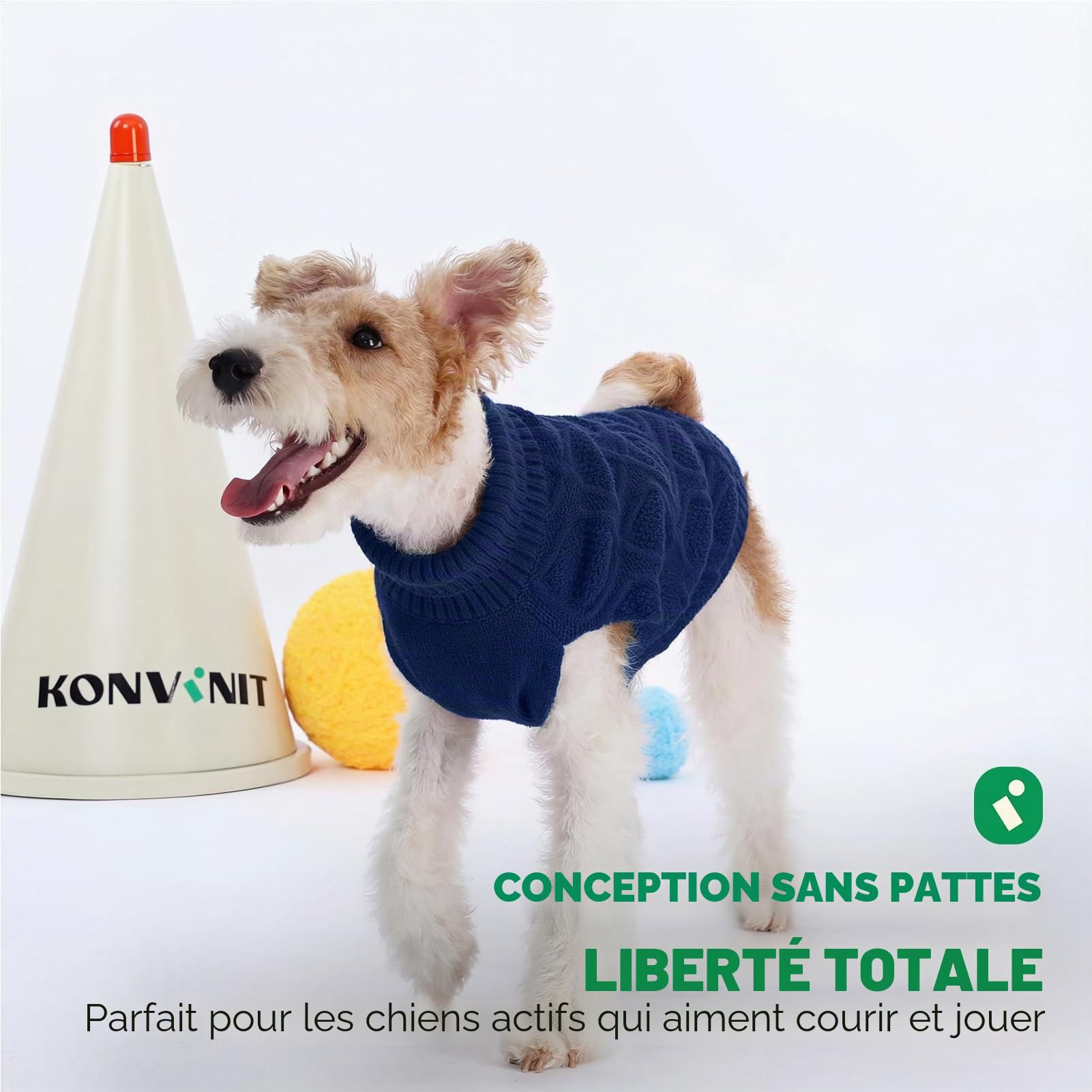 KONVINIT Pull Chien Hiver, Pull Col Haut sans Manche Motif Losanges Pull pour Chien XS à XXL 4 Couleurs Cadeau Animalier