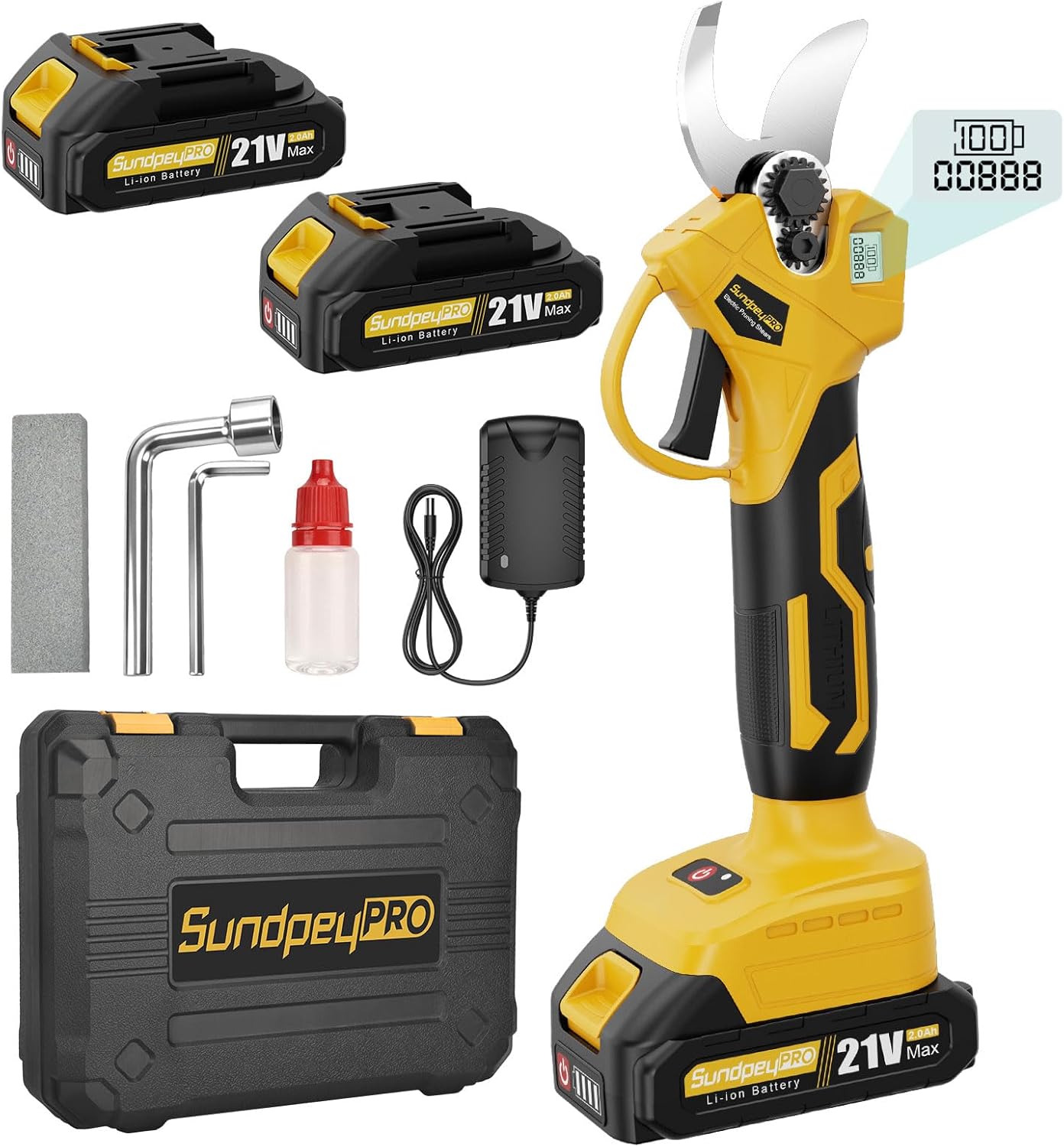 Brushless Cordless Pruning Shears - 21V Max 1.2" Electric Pruners with 2 × 2.0Ah Battery & SK5 Blades & Carrying Case - LCD Display Cordless Secateurs for Garden Orchard Tree Branch Pruning