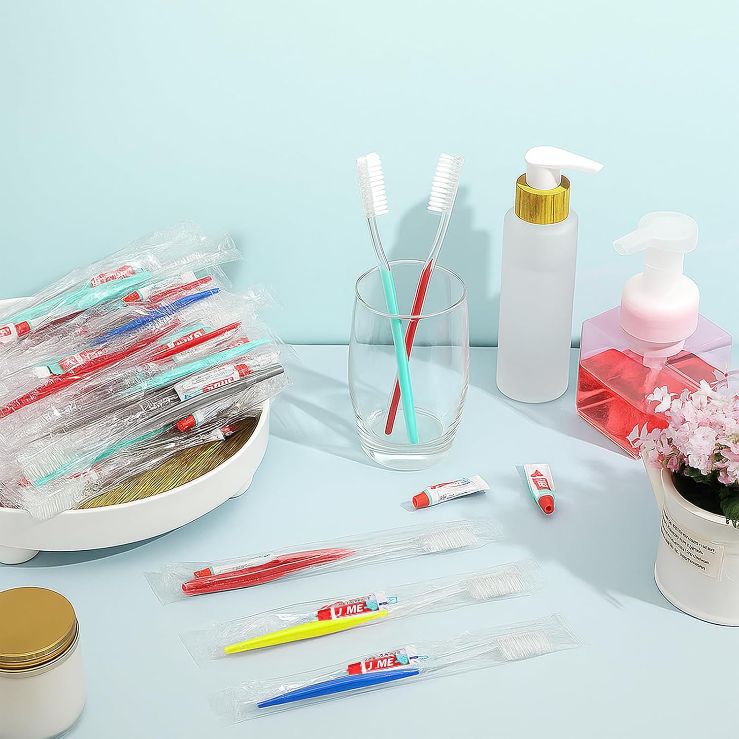 250 Sets Disposable Toothbrushes Bulk with Toothpaste Individually Wrapped Homeless Supplies Travel Toothbrush for Hotel Camping