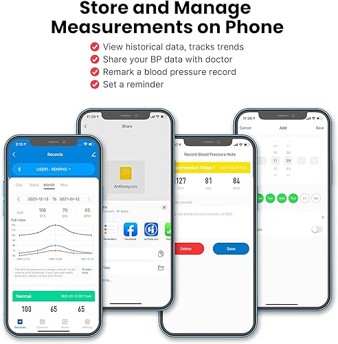 Miniatura 8 de RENPHO Báscula digital de baño, báscula de peso corporal altamente precisa con pantalla LED iluminada, máquina de presión arterial Bluetooth,