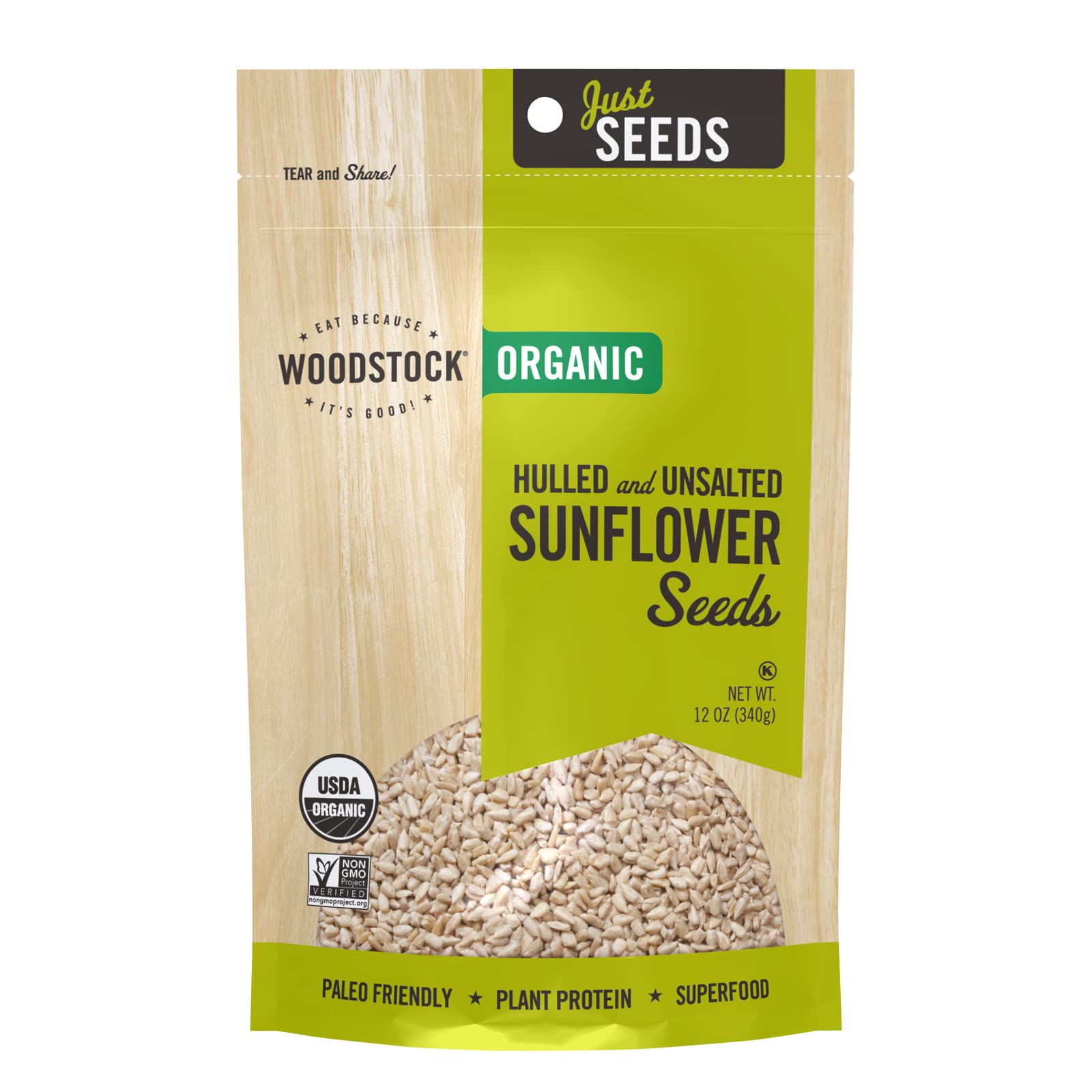 Woodstock Organic Hulled Raw Sunflower Seeds 12 Oz (Pack of 8)