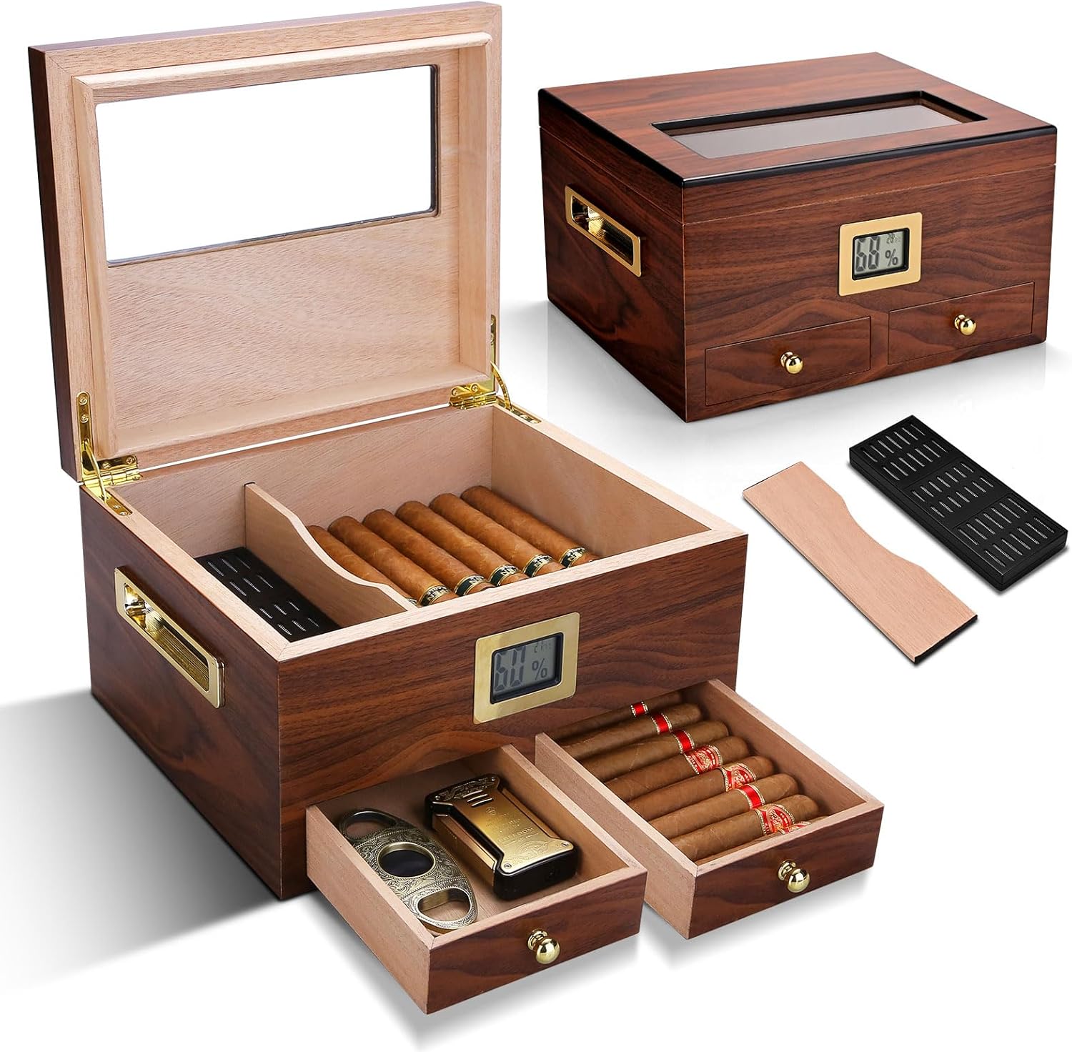 Handmade Cigar Humidor Spanish Cedar Wood, Air Circulation System, up ...