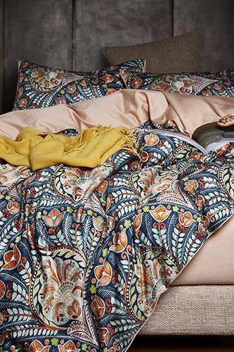 Miniatura 6 de Eikei Home Edredón de lujo de estampado de Medallón de Damasco Boho cachemira, Juego de Ropa de Cama de 400 Hilos de Algodón Egipcio de Satén con