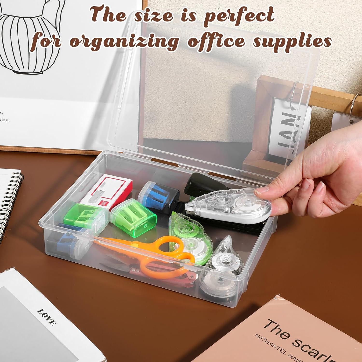 Marker Box, Crayon Boxes Plastic, Large Pencil Box with Latching Lid, Clear Plastic Storage Containers for Art Craft Supply, Crayon, Pencil Boxes, Photos, Washi Tape