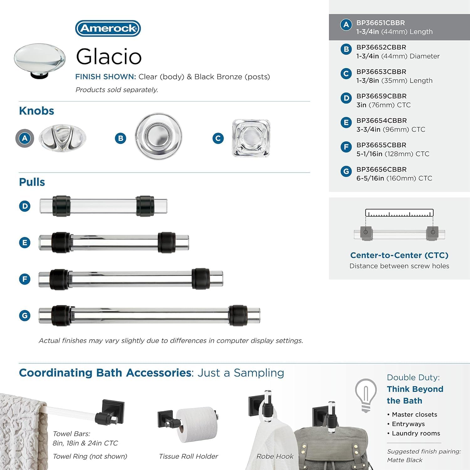 Amerock | Cabinet Knob | Clear/Black Bronze | 1-3/4 inch (44 mm) Length | Glacio | 1 Pack | Drawer Knob | Cabinet Hardware