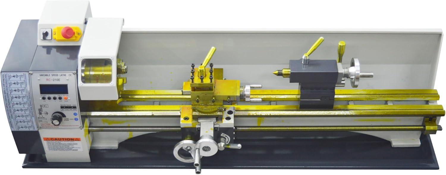 Metal Bench Lathe Machine 8 * 24 Inch Switch Imperial and Metric Scale Automatically for Milling Drilling Metal Working with Adjustable Speed 3-Jaw Chuck Emergency Stop Switch 1100W