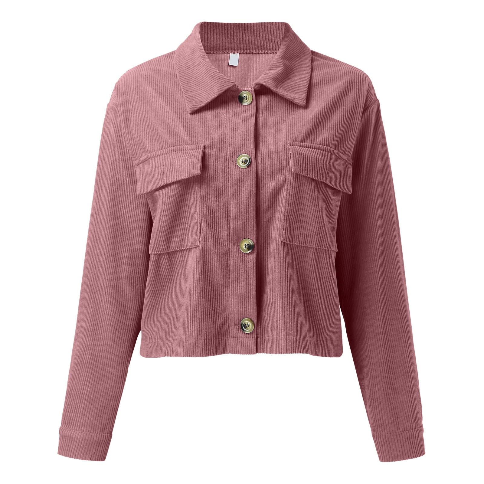 WWricotta Blusa informal de color sólido engrosada con cuello levantado para mujer con bolsillos dobles y cierre de botón, ideal para otoño e invierno,
