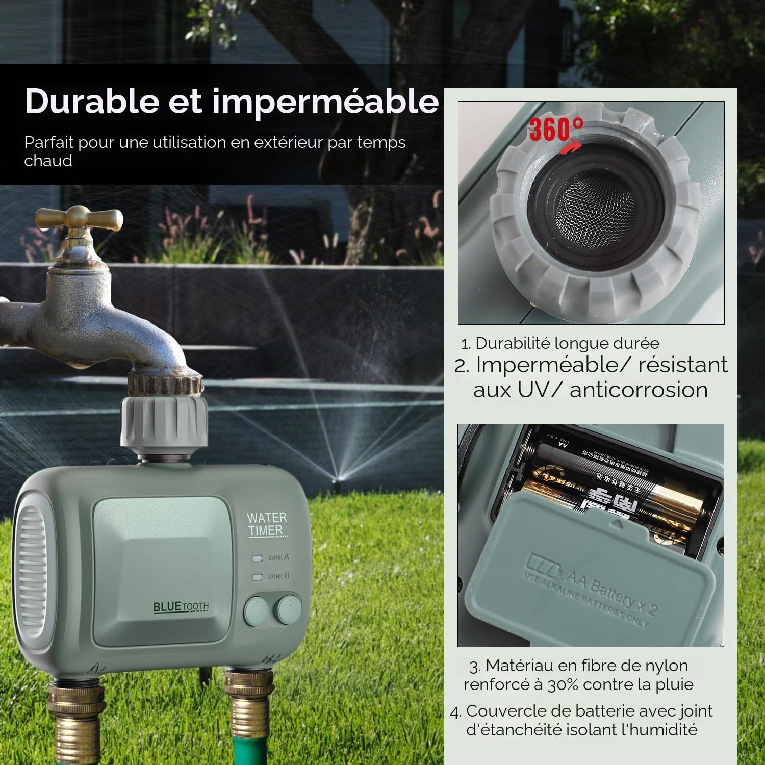 Programmateur Arrosage WiFi 2 Voies, Johgee arrosage Automatique pour Jardin, Arrosage Intelligent avec Contrôle APP et La Météo Connecté, minuterie d'irrigation programmable et Arrosage à Distance