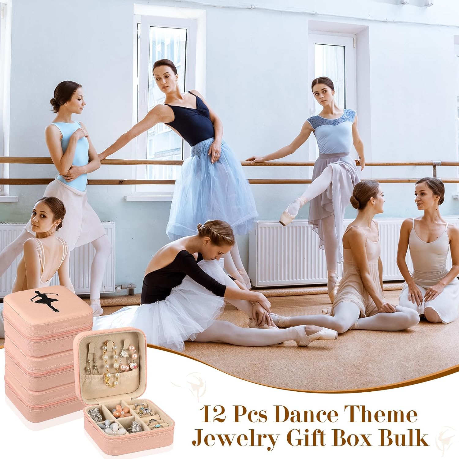 Kenning 12 Pcs Dance Team Gift Dance Travel Jewelry Box Small Portable Case for Women Dancer Coach Team Gift
