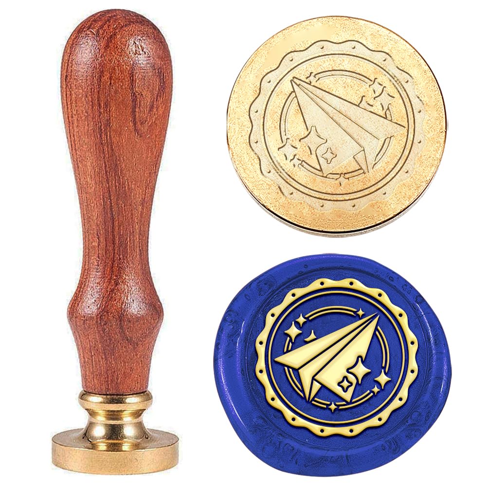 Hobbspring 1pc Vintage Wax Seal Stamp Paper Plane Sealing Wax Stamps 25mm Removable Brass Stamp Head with Wooden Handle for Envelopes Invitations Wedding Embellishment Bottle Decoration Back to School