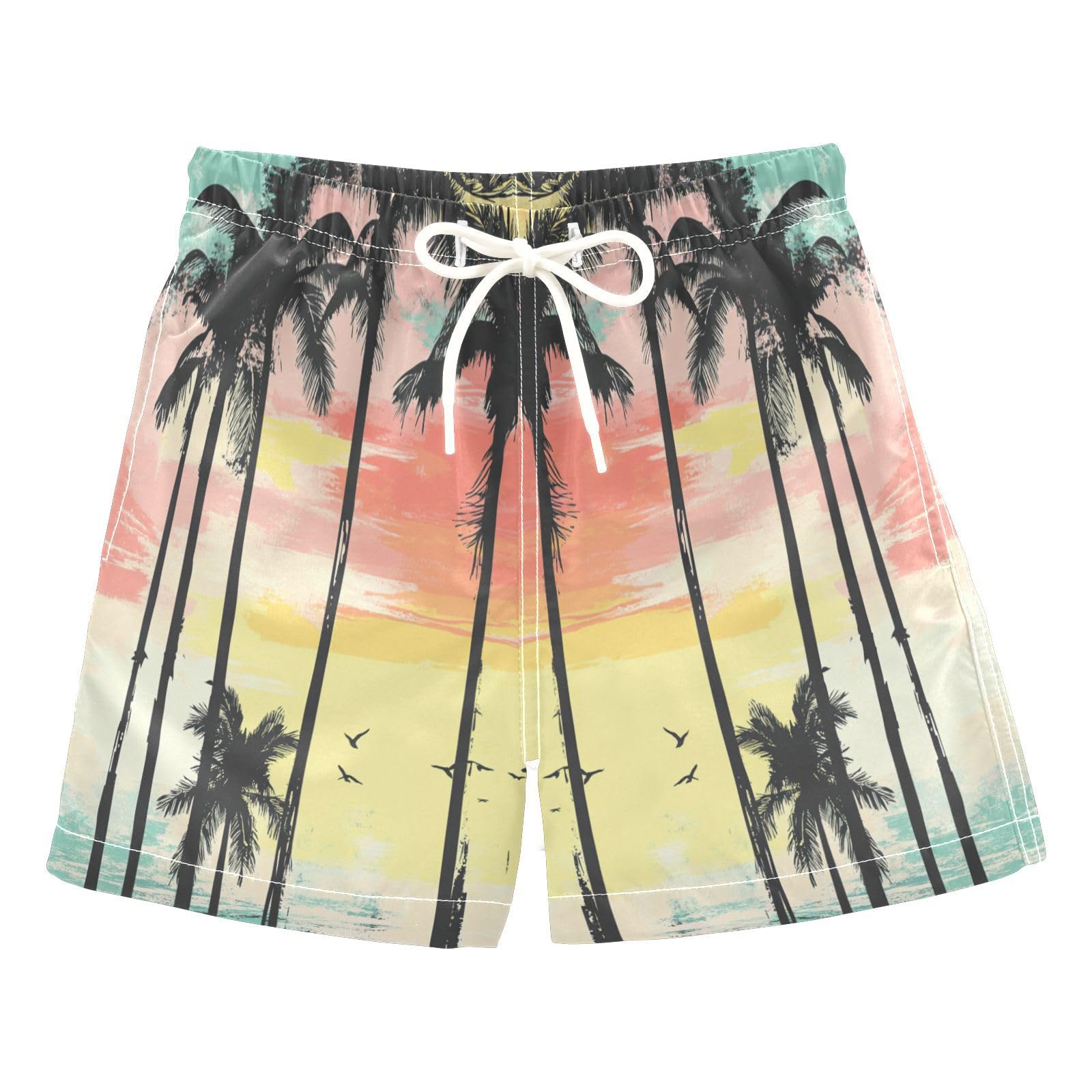 Jucciaco Boys Swim Trunk Quick Dry Beach Board Shorts Palm Stripe Summer Graphic Swimwear for Kids