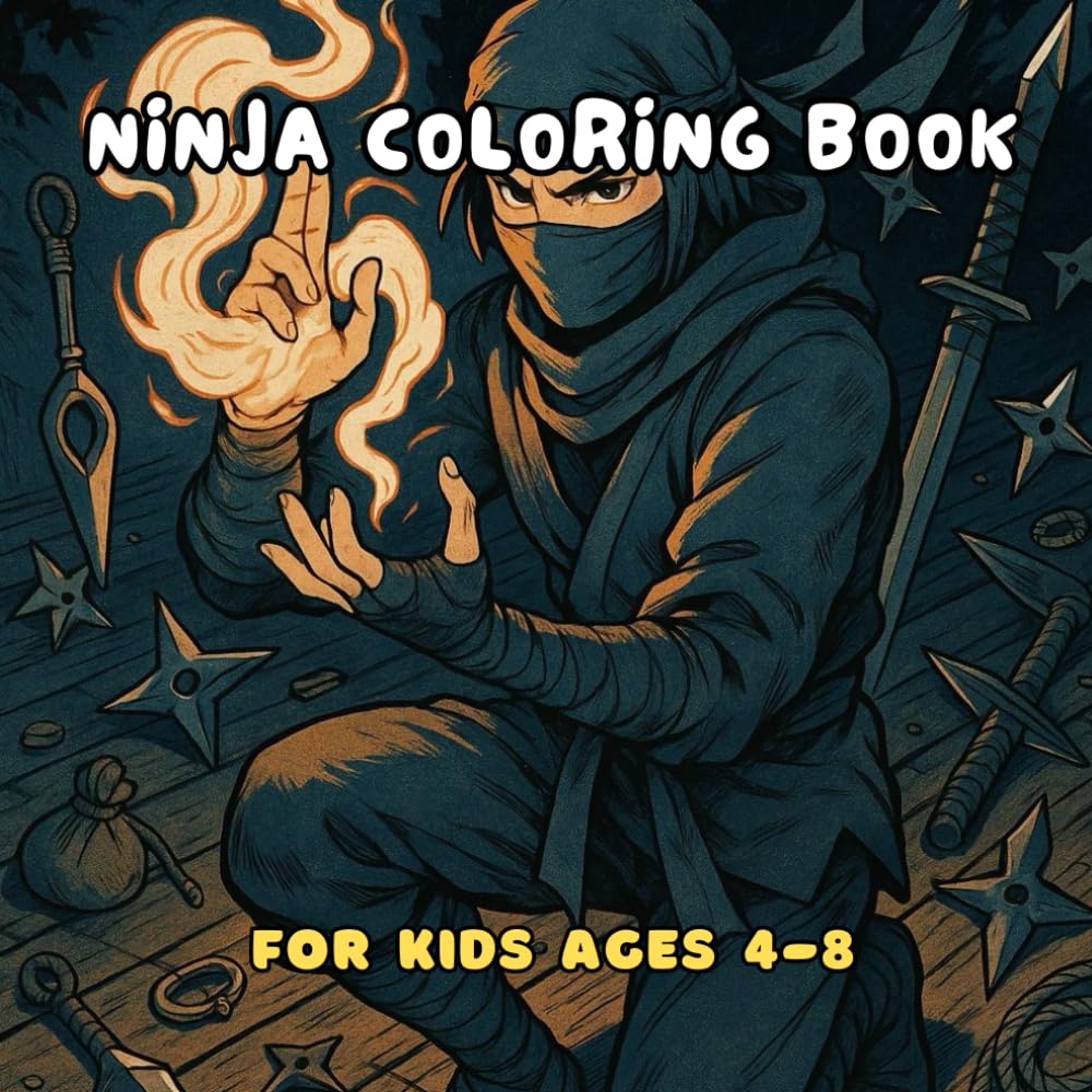 Ninja Coloring Book for Kids Ages 4-8: 40 Images | 8.5x8.5 | Swords, Mystical, Samurai, Warriors | Mindful Coloring and Stress Relief