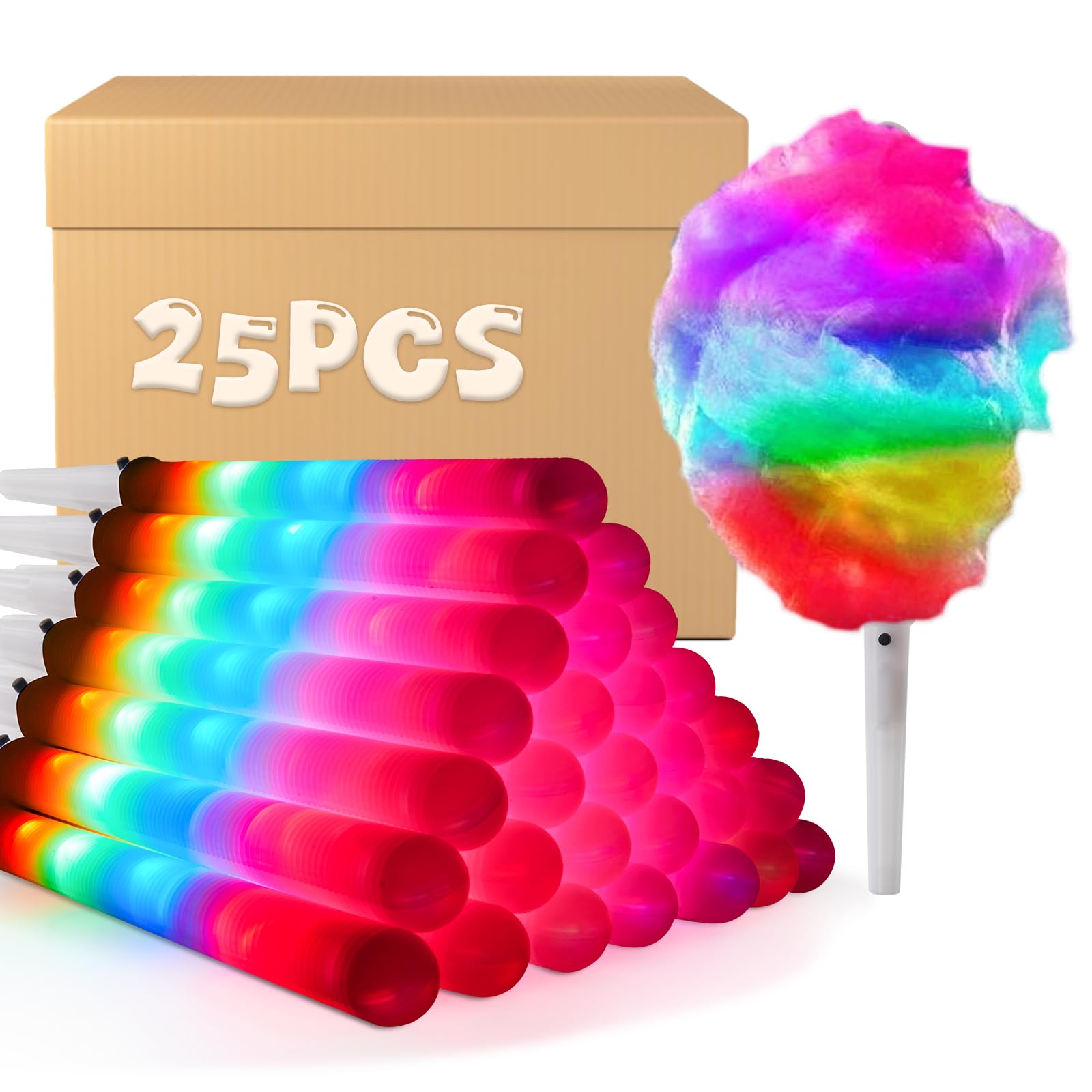 Photo 1 of 200 Pcs LED Cotton Candy Sticks – Waterproof Reusable Light-Up Cones – Glow in the Dark Candy Holders – Vibrant Flashing Colors – Party Supplies for Christmas, Birthdays, Weddings & Festivals