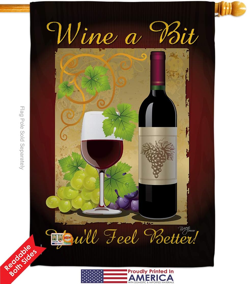Wine a Bit Garden House Flags Set Beverages Drink Fruits Cheese Sangria White Red Rose Dessert Sparkling Small Decorative Gift Yard Banner Double-Sided Imported 28 X 40