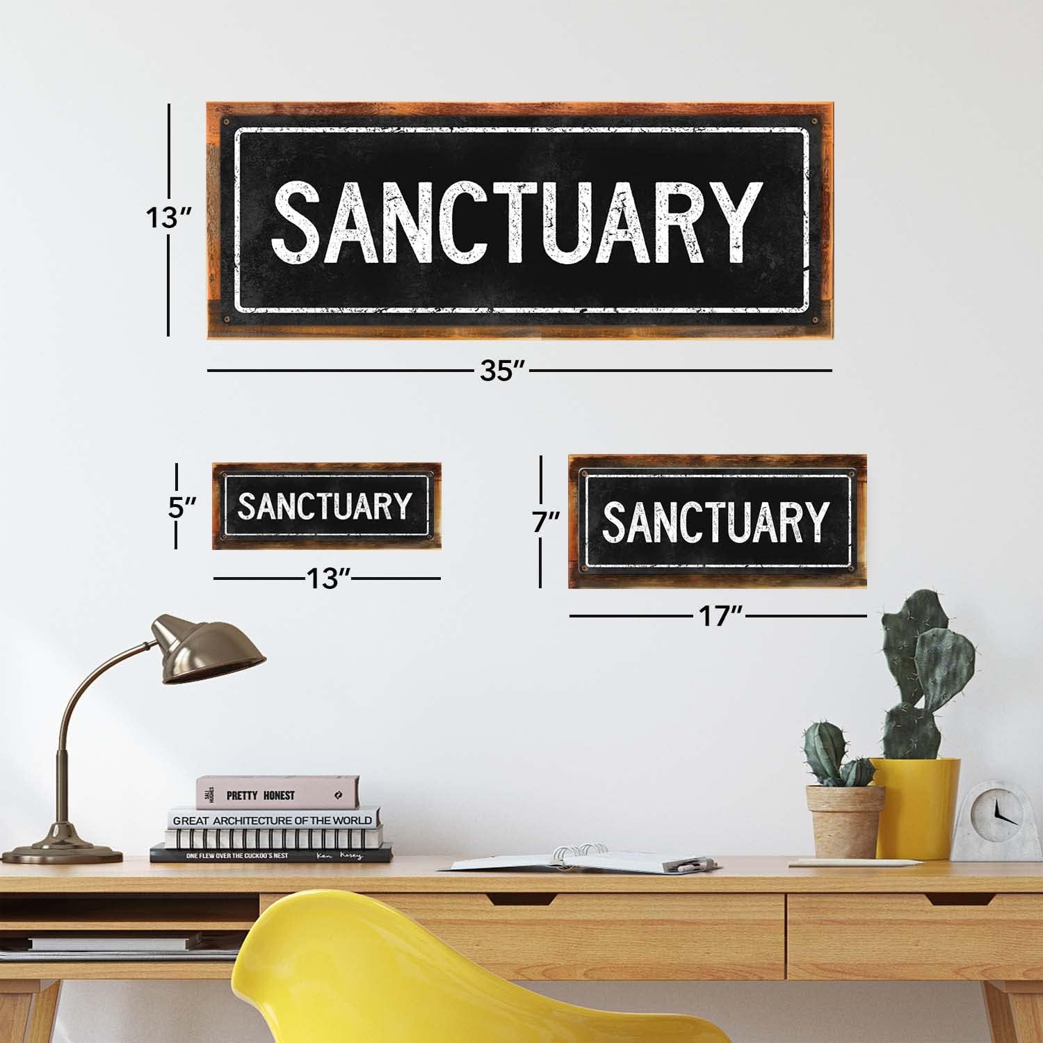 Homebody Accents Black Sanctuary 12"x34" Metal Sign, Framed, Outdoor