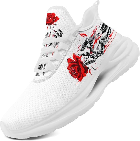 Men's Skull Running Shoes Lightweight Breathable Cushion Sports Walking Sneaker Black Cool Workout Gym Training Tennis Shoes